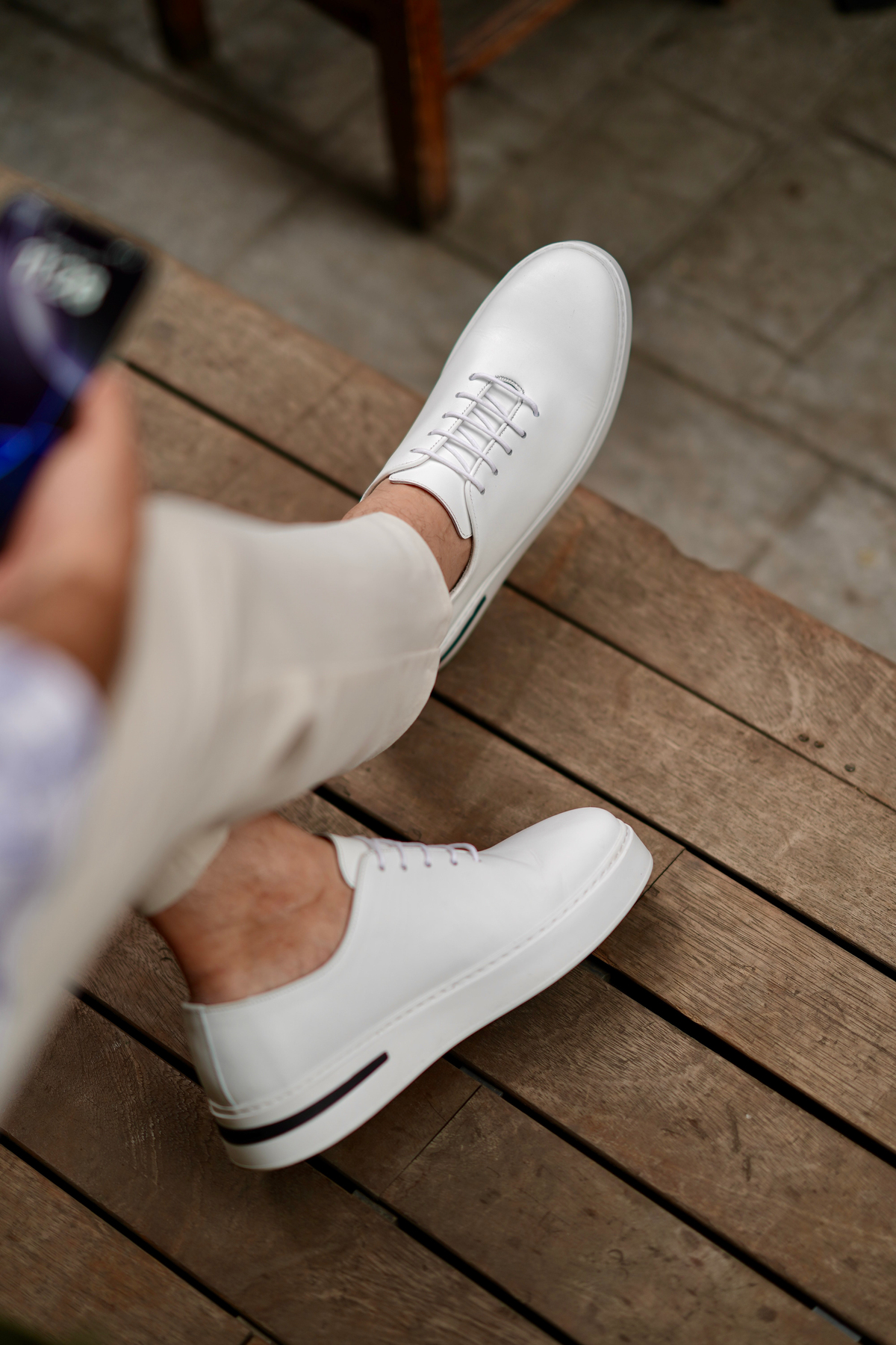 Shoetyle - Hakiki Deri Beyaz Renk Günlük Erkek Sneaker - 610-1005