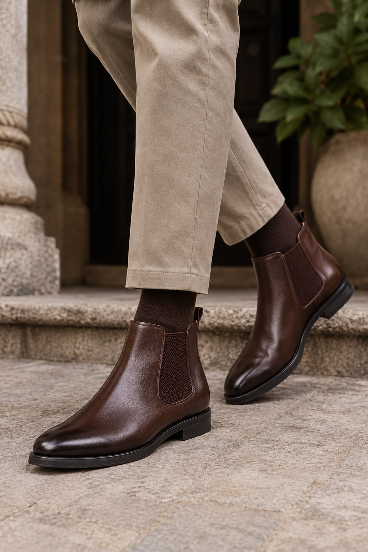 Shoetyle - Kahverengi Deri Erkek Chelsea Bot 250-201