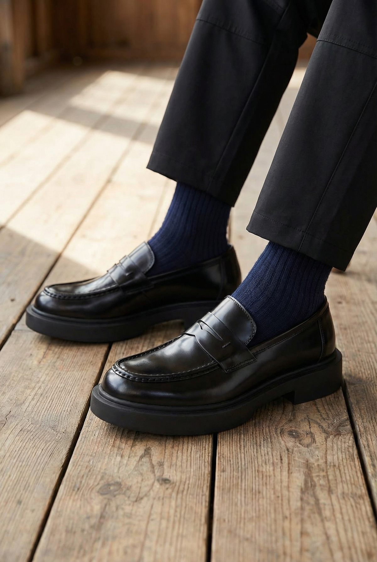 Shoetyle - Siyah Açma Deri Bağcıksız Erkek Klasik Ayakkabı 250-2375