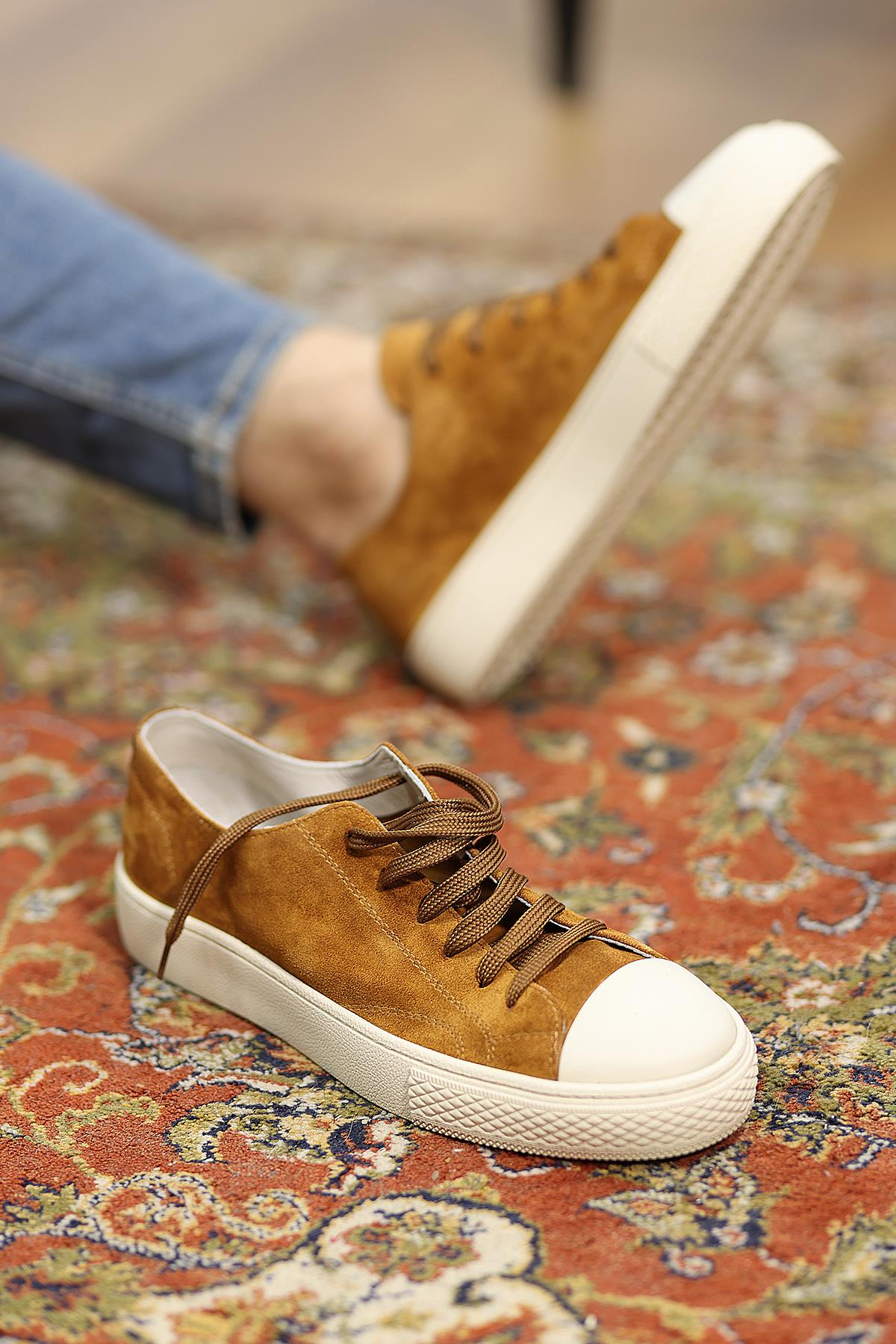 Shoetyle - Taba Hakiki Süet Bağcıklı Erkek Sneaker 666-25