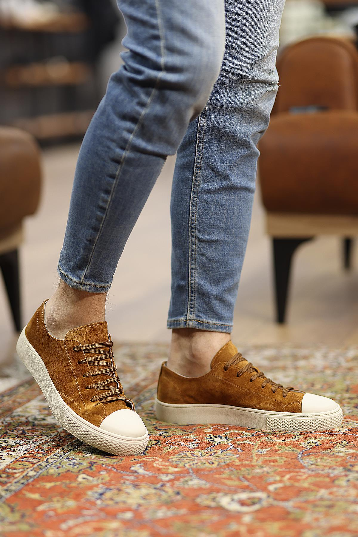 Shoetyle - Taba Hakiki Süet Bağcıklı Erkek Sneaker 666-25