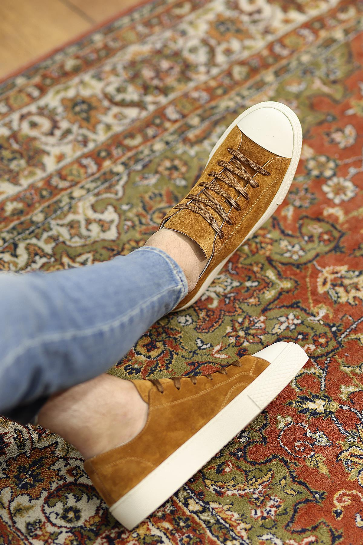 Shoetyle - Taba Hakiki Süet Bağcıklı Erkek Sneaker 666-25
