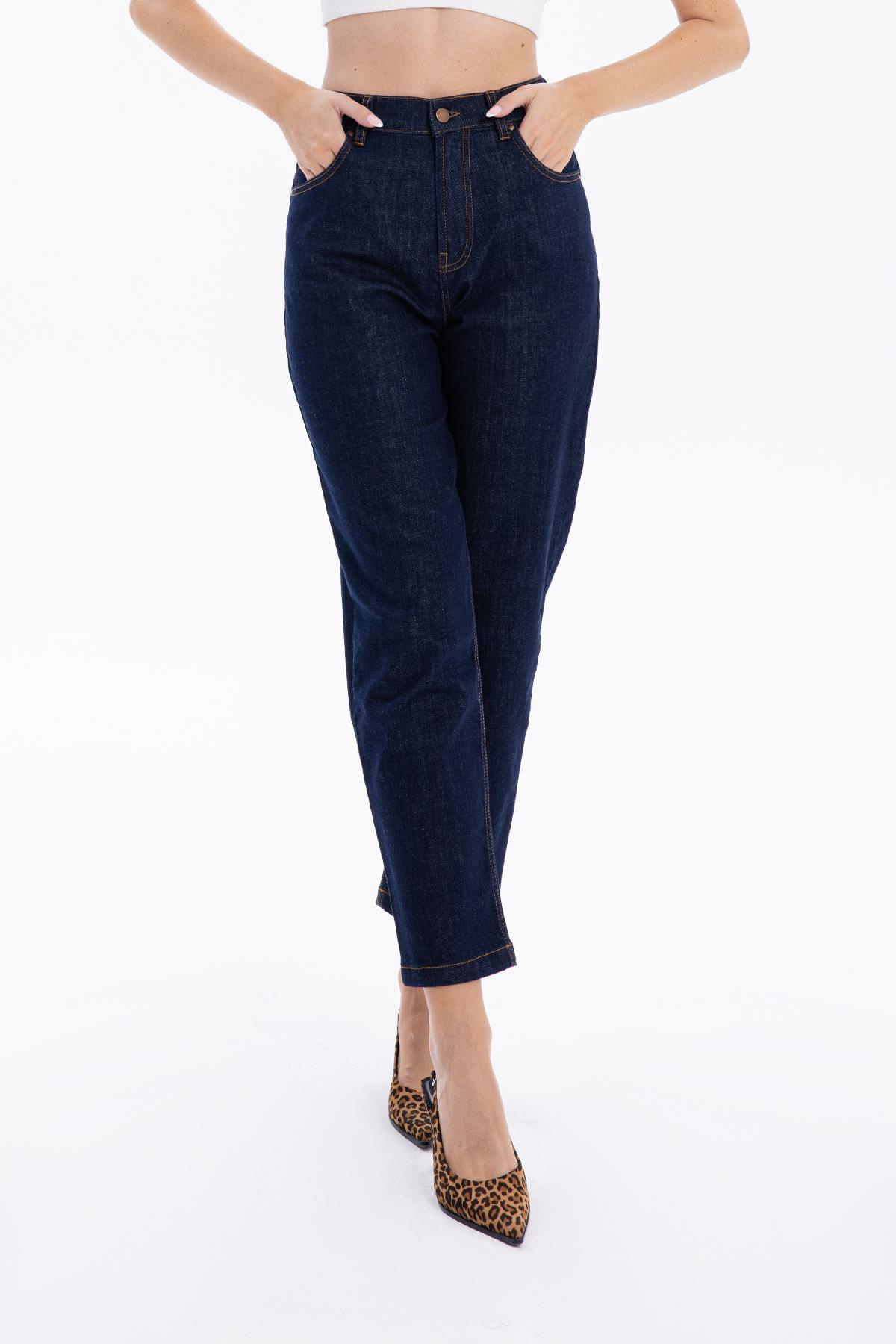 5 Cep Yüksek Bel Mom Fit Kadın Denim Jean Pantolon