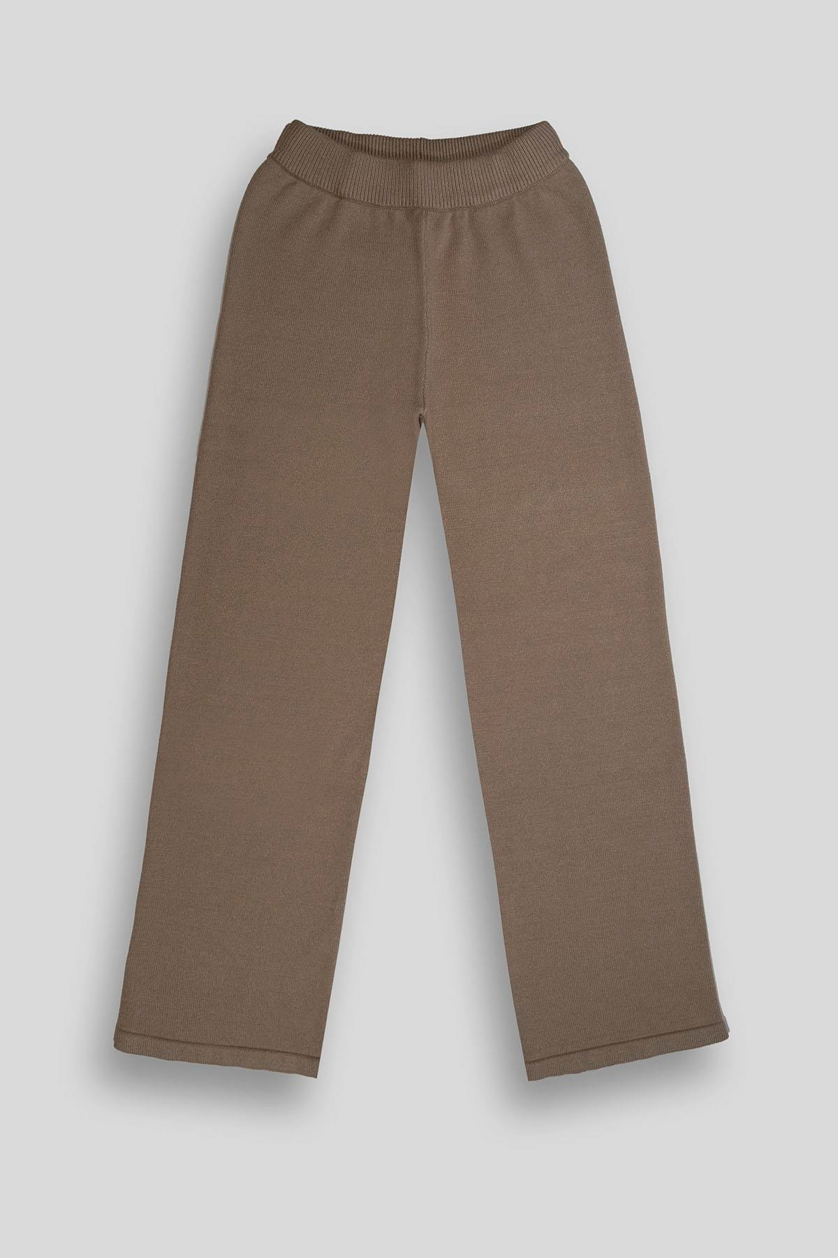 Beli Lastikli Wide Leg Örme Triko Kadın Pantolon