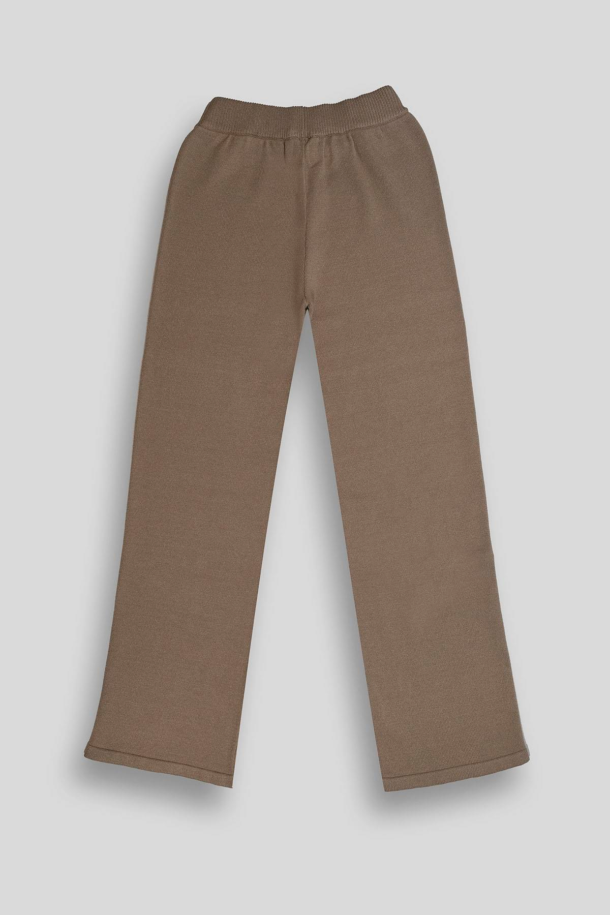 Beli Lastikli Wide Leg Örme Triko Kadın Pantolon