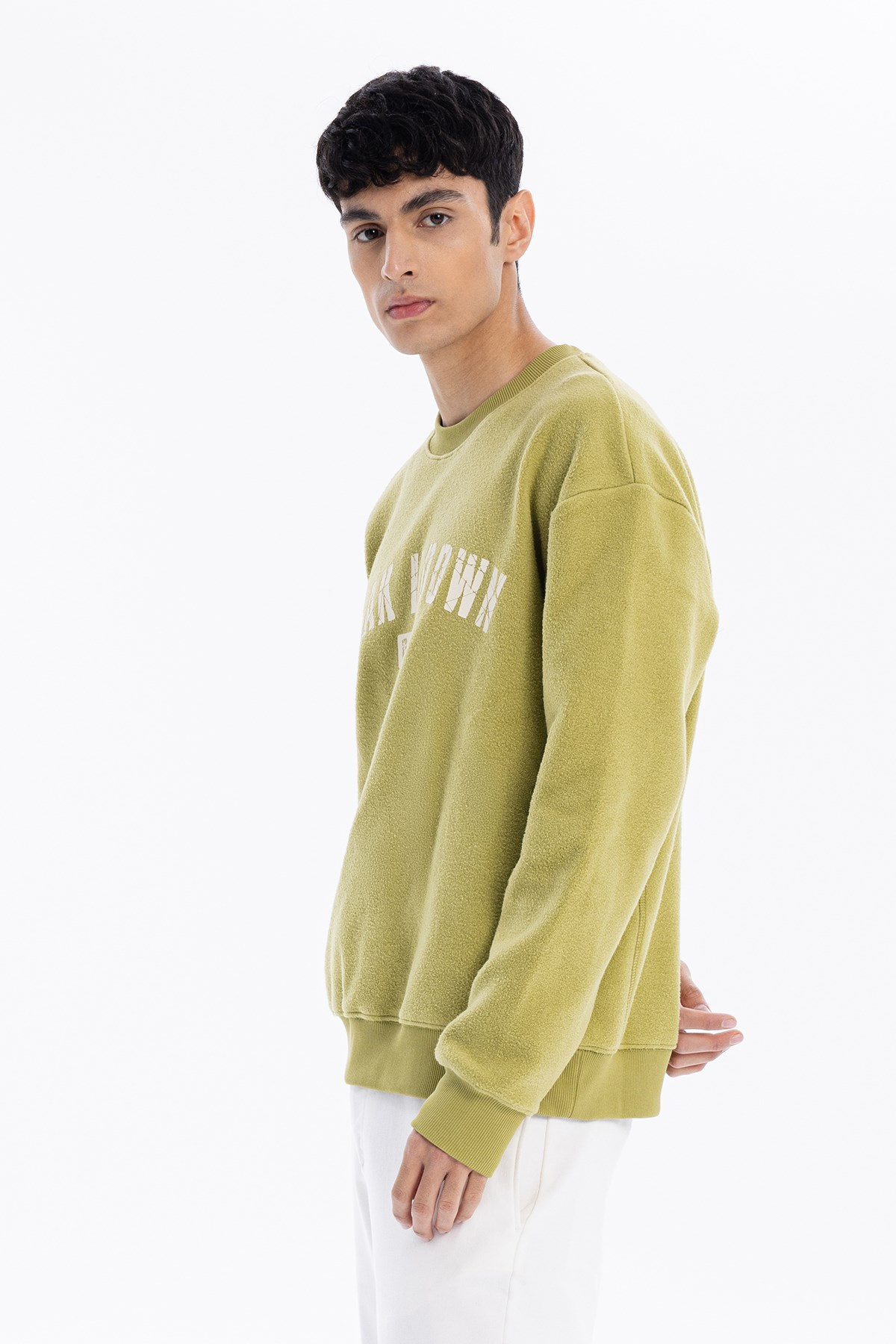 Bisiklet Yaka Baskılı %100 Pamuk Polar Erkek Sweatshirt