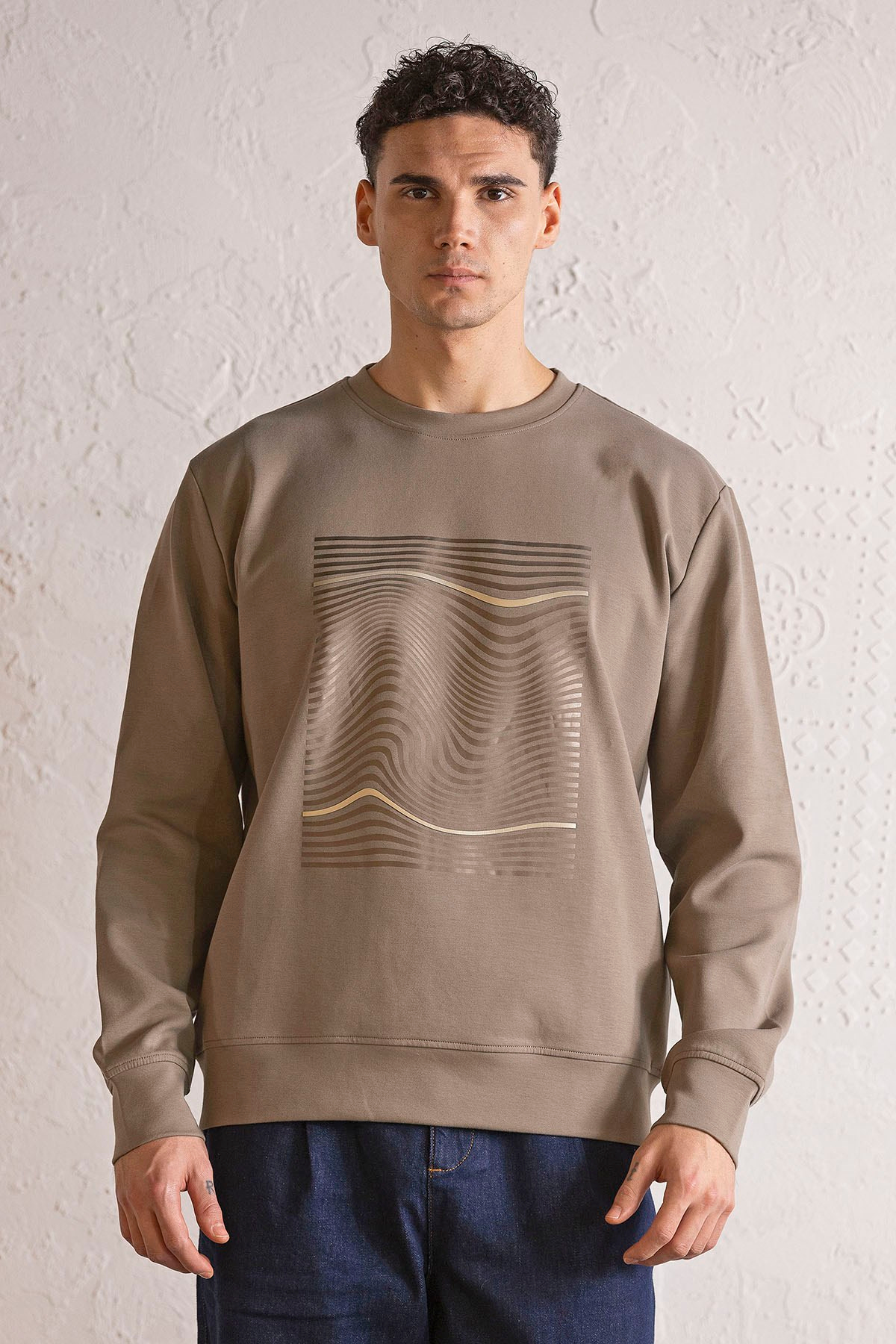 Bisiklet Yaka Baskılı Erkek Sweatshirt