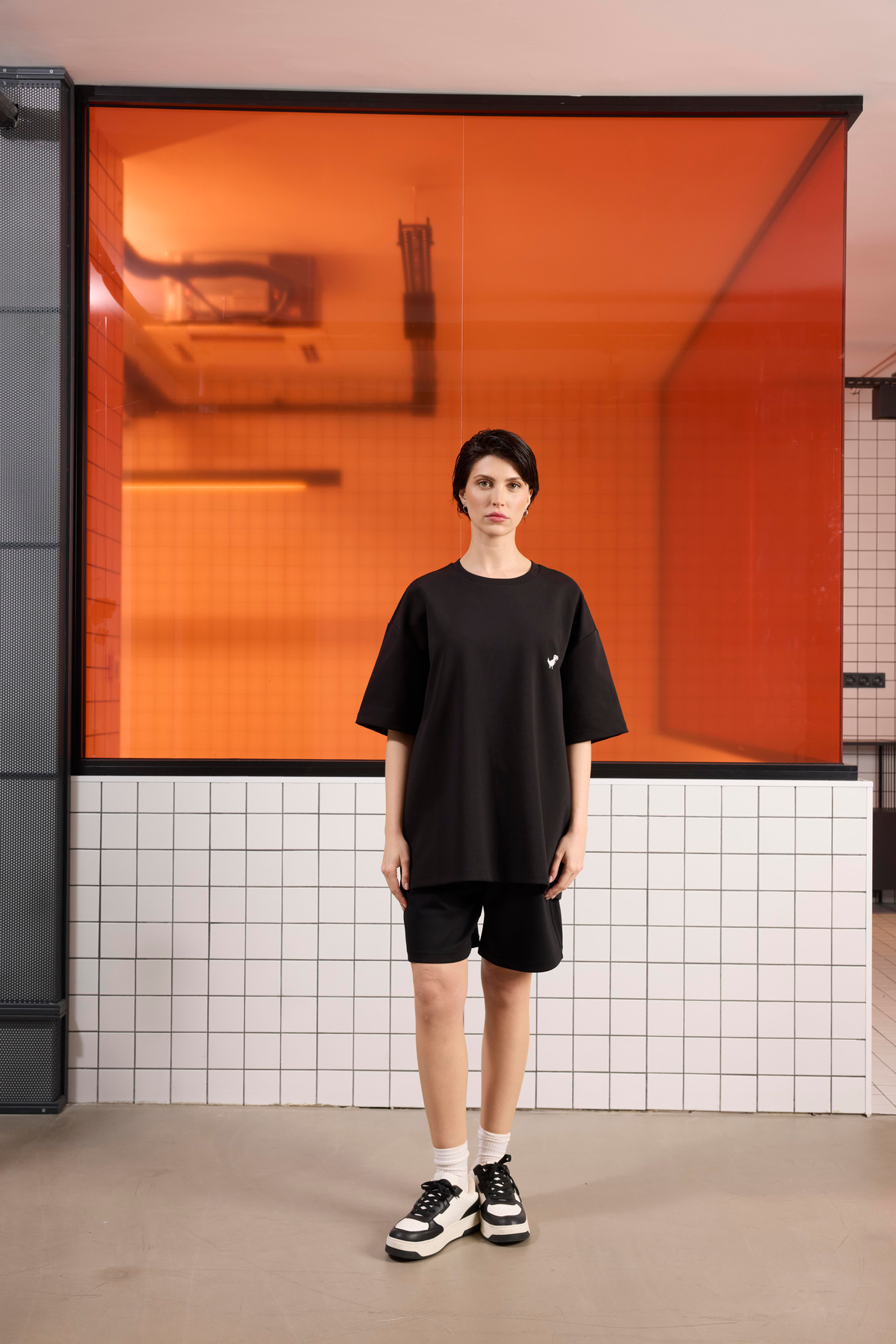 Bisiklet Yaka Dinozor Baskılı Oversize Erkek T-shirt