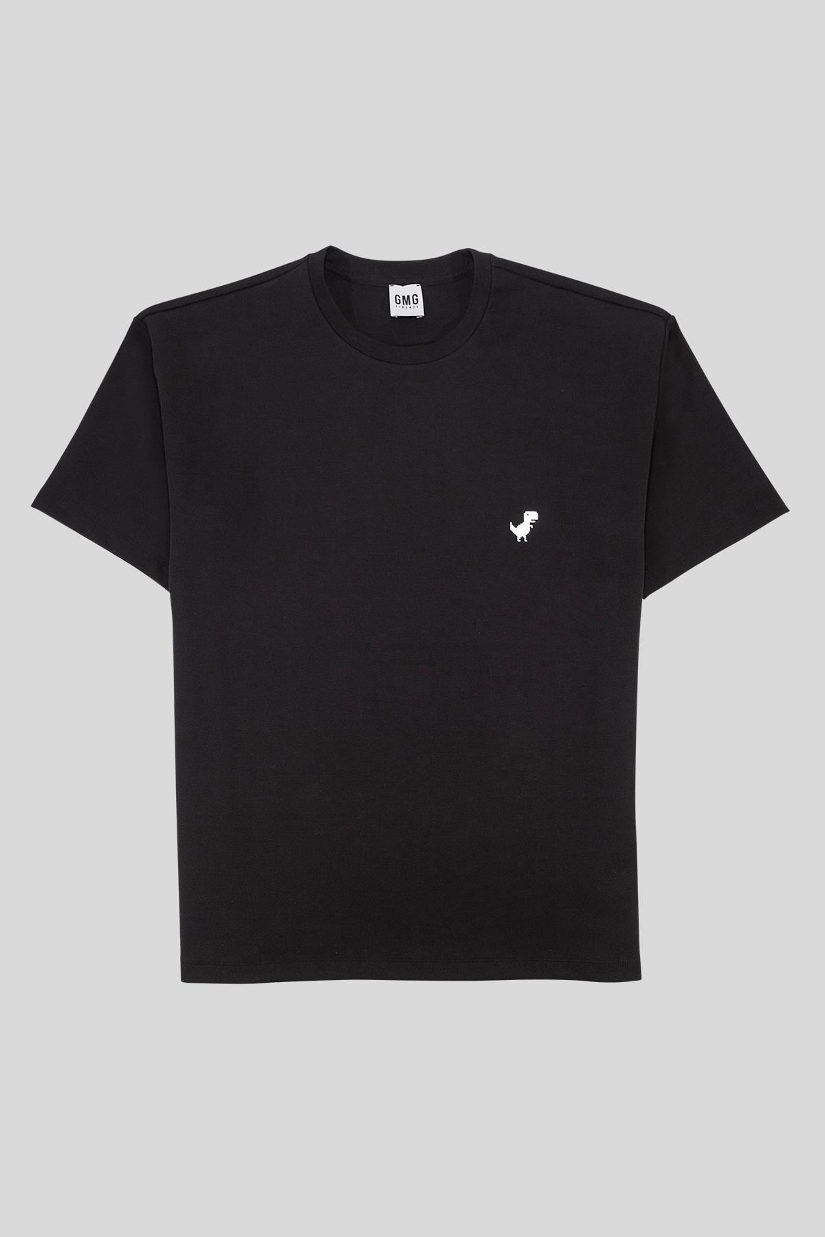 Bisiklet Yaka Dinozor Baskılı Oversize Erkek T-shirt