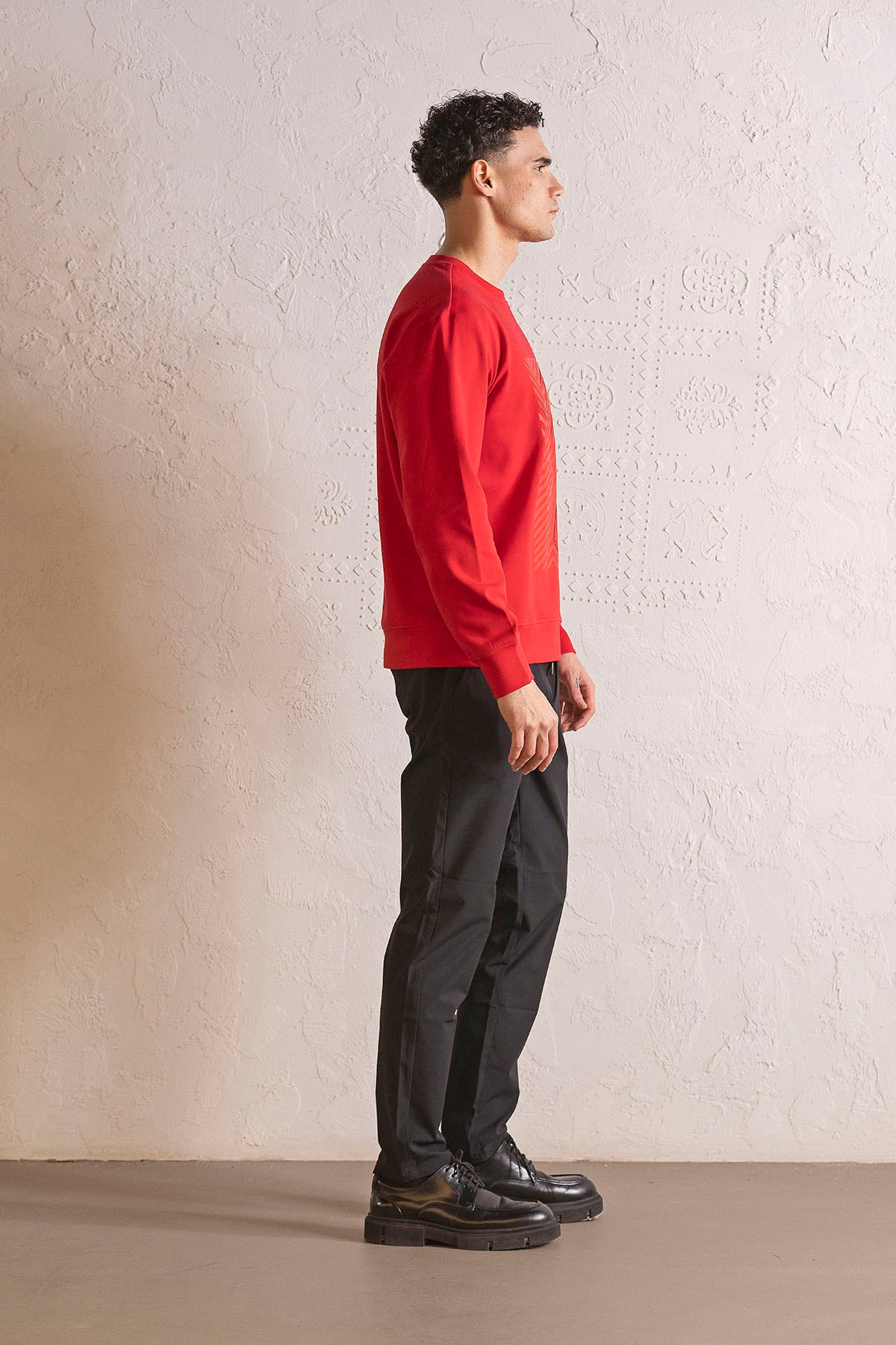 Bisiklet Yaka Geometrik Baskılı Erkek Sweatshirt