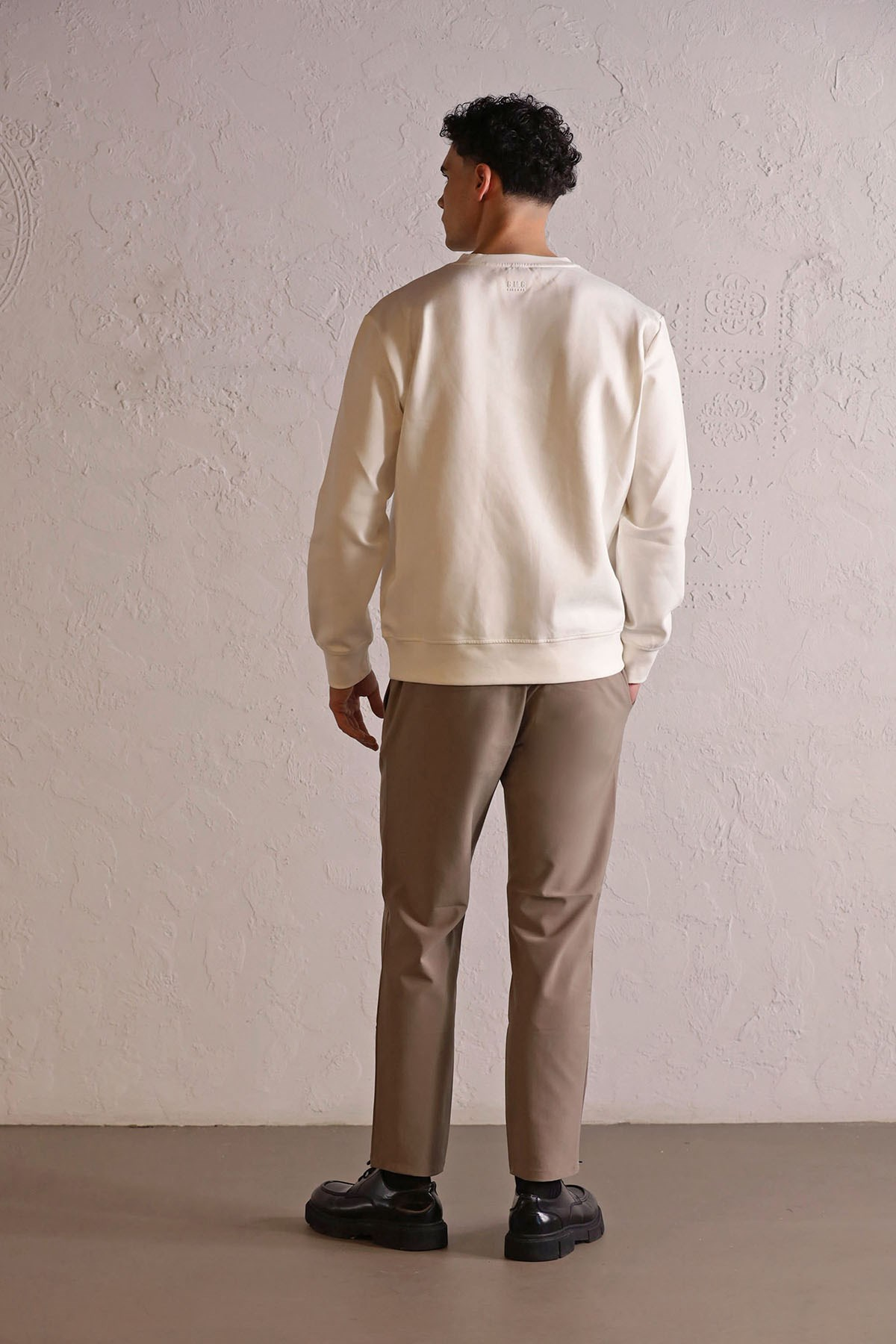 Bisiklet Yaka Geometrik Baskılı Erkek Sweatshirt