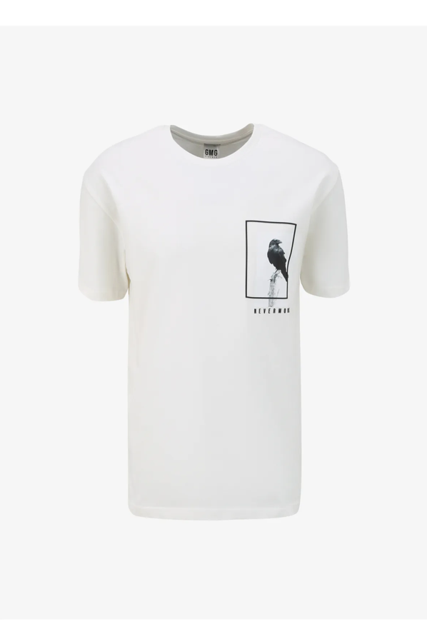Bisiklet Yaka Göğsü Baskılı %100 Pamuk Oversize Erkek T-shirt