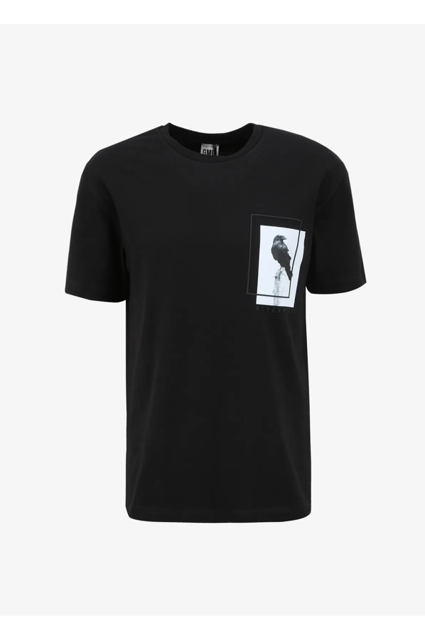 Bisiklet Yaka Göğsü Baskılı %100 Pamuk Oversize Erkek T-shirt