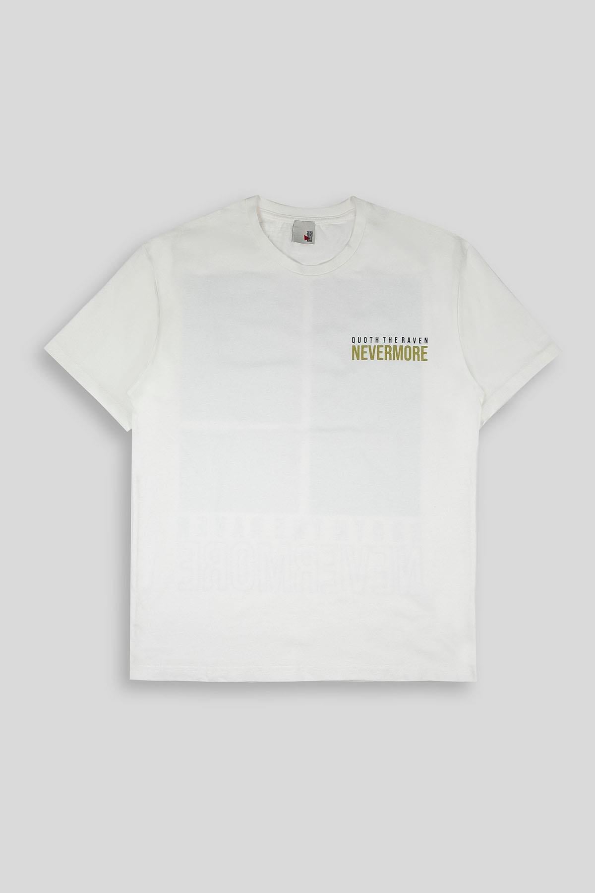 Bisiklet Yaka Göğsü Garni ve Baskı Detaylı Erkek T-shirt