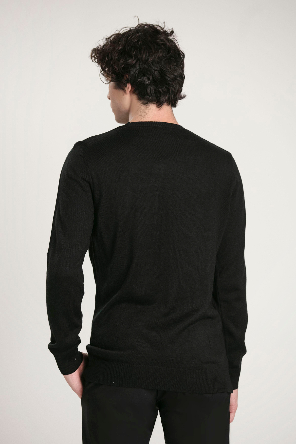 Bisiklet Yaka Göğüs Fermuar Deri Cep Detaylı Slim Fit Erkek Kazak