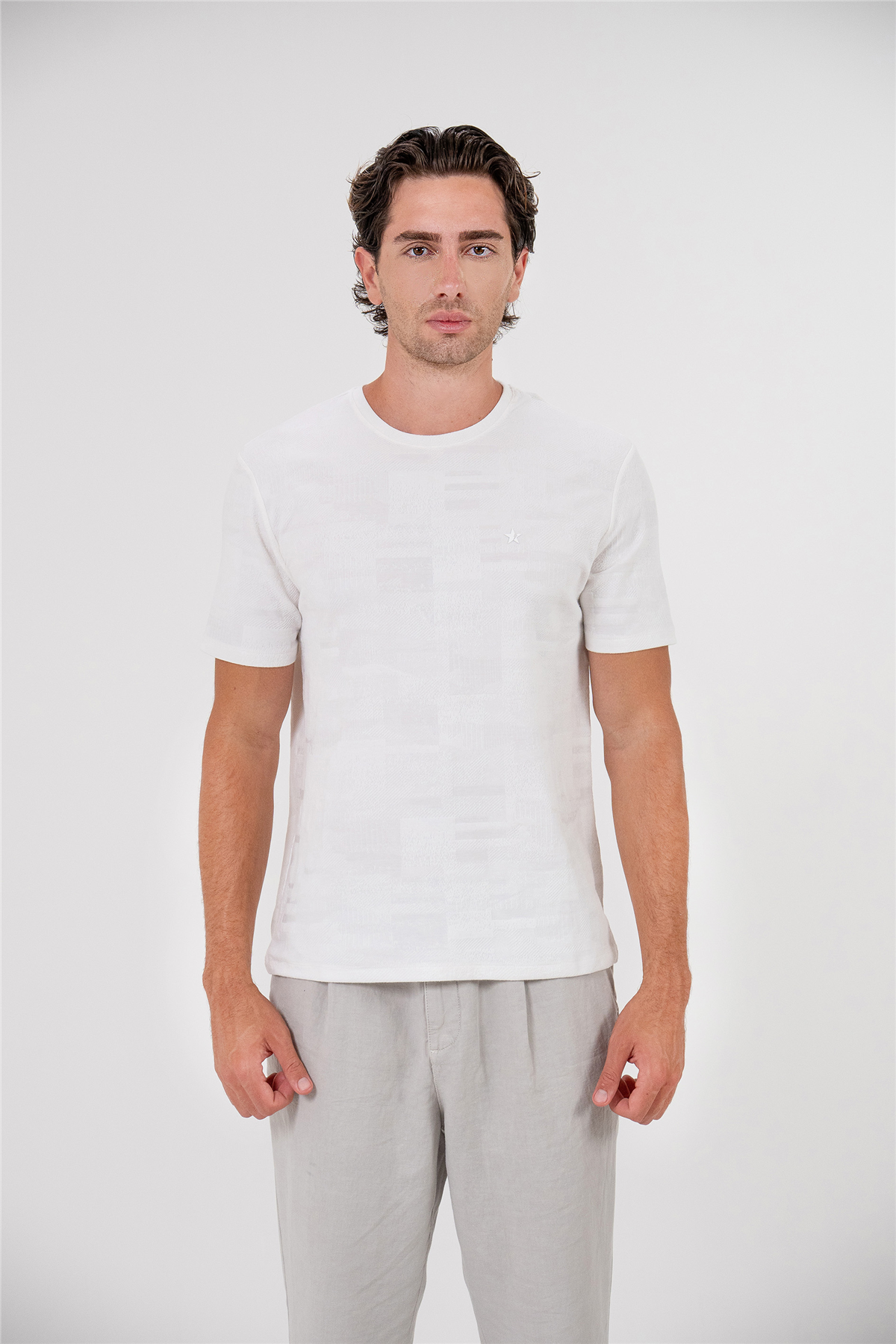 Bisiklet Yaka Jakarlı Erkek T-shirt