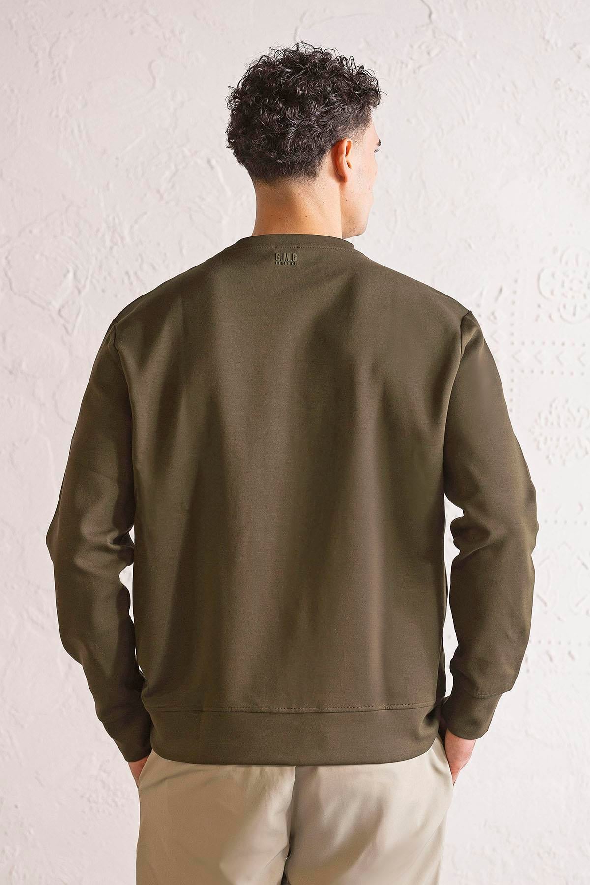 Bisiklet Yaka Kabartma Baskılı Erkek Sweatshirt
