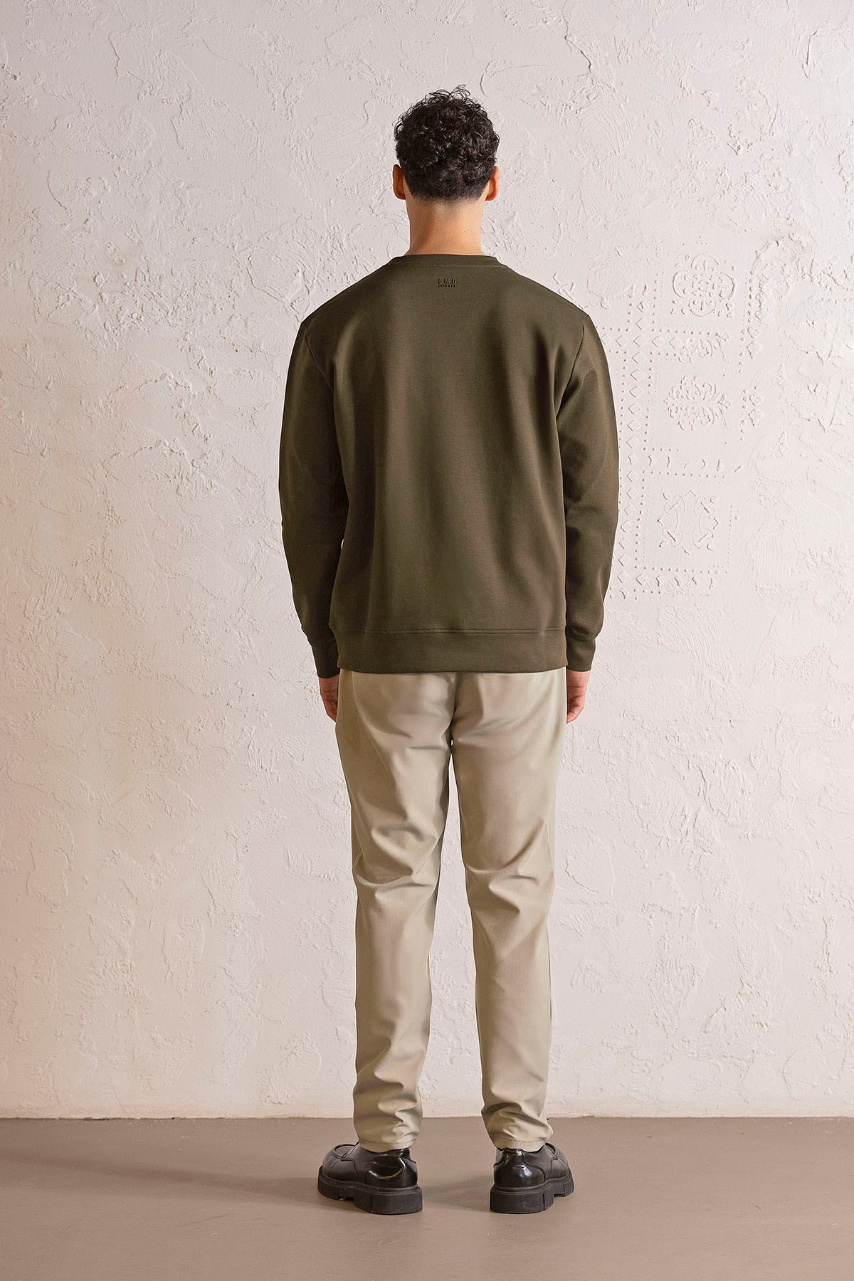 Bisiklet Yaka Önü Dalga Baskılı Erkek Sweatshirt