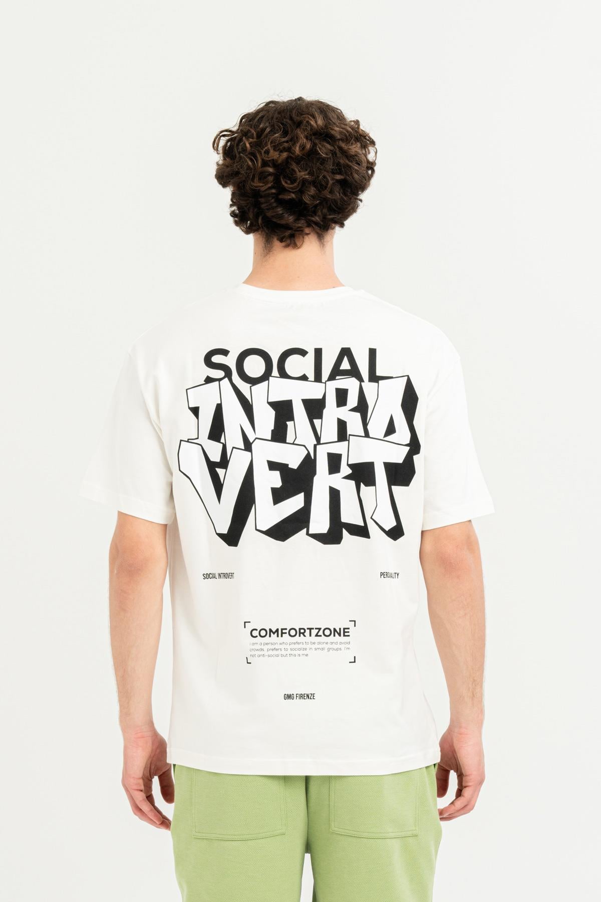 Bisiklet Yaka Sırtı Baskılı %100 Pamuk Oversize Erkek T-shirt