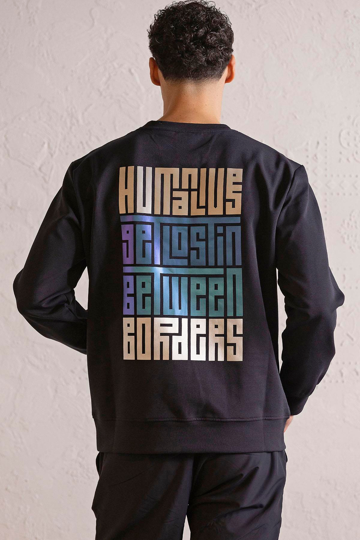 Bisiklet Yaka Sırtı ve Göğsü Baskılı Erkek Sweatshirt