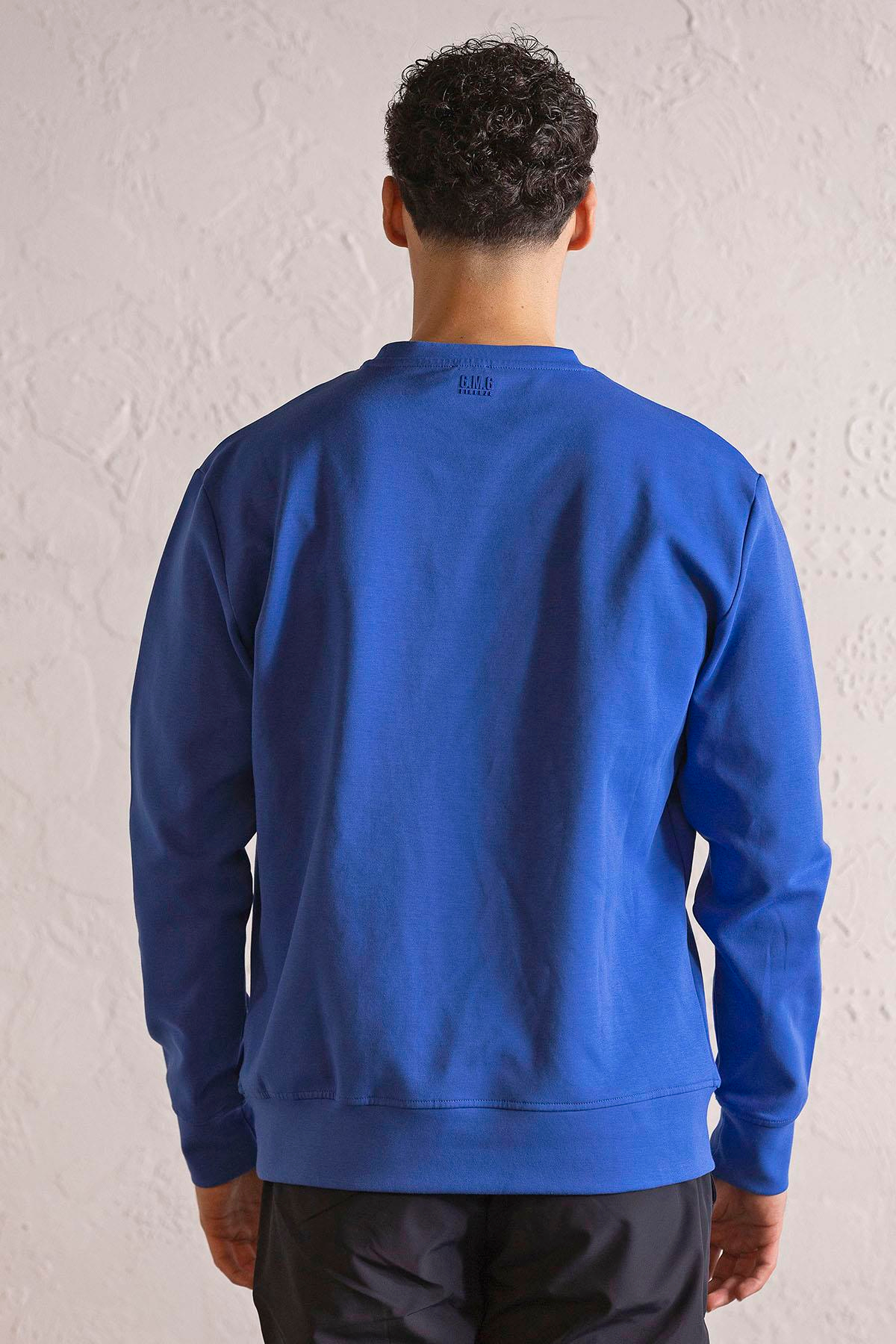 Bisiklet Yaka Siyah-Beyaz Baskılı Erkek Sweatshirt
