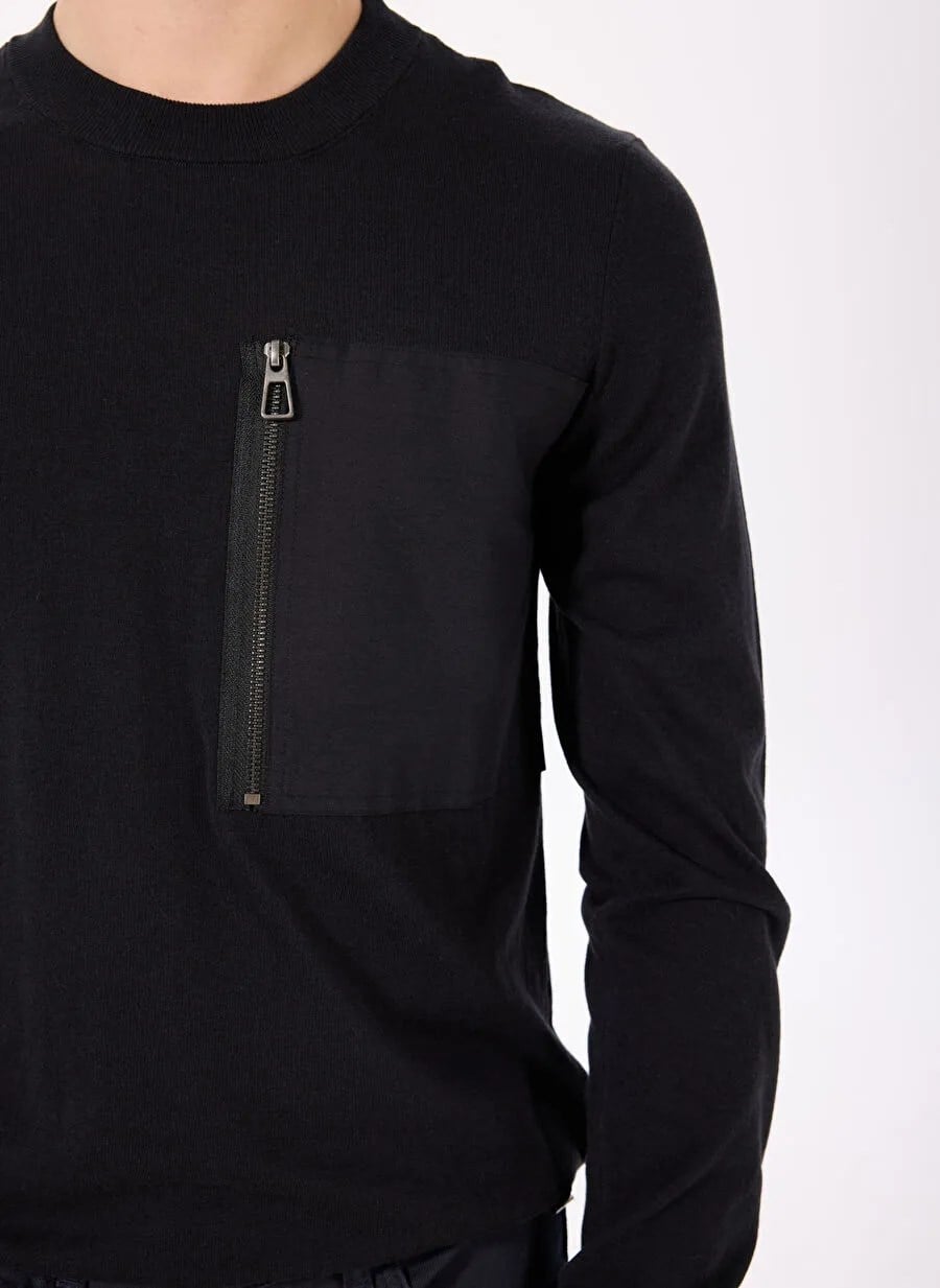 Bisiklet Yaka Slim Fit Fermuar ve Garni Detaylı Erkek Kazak