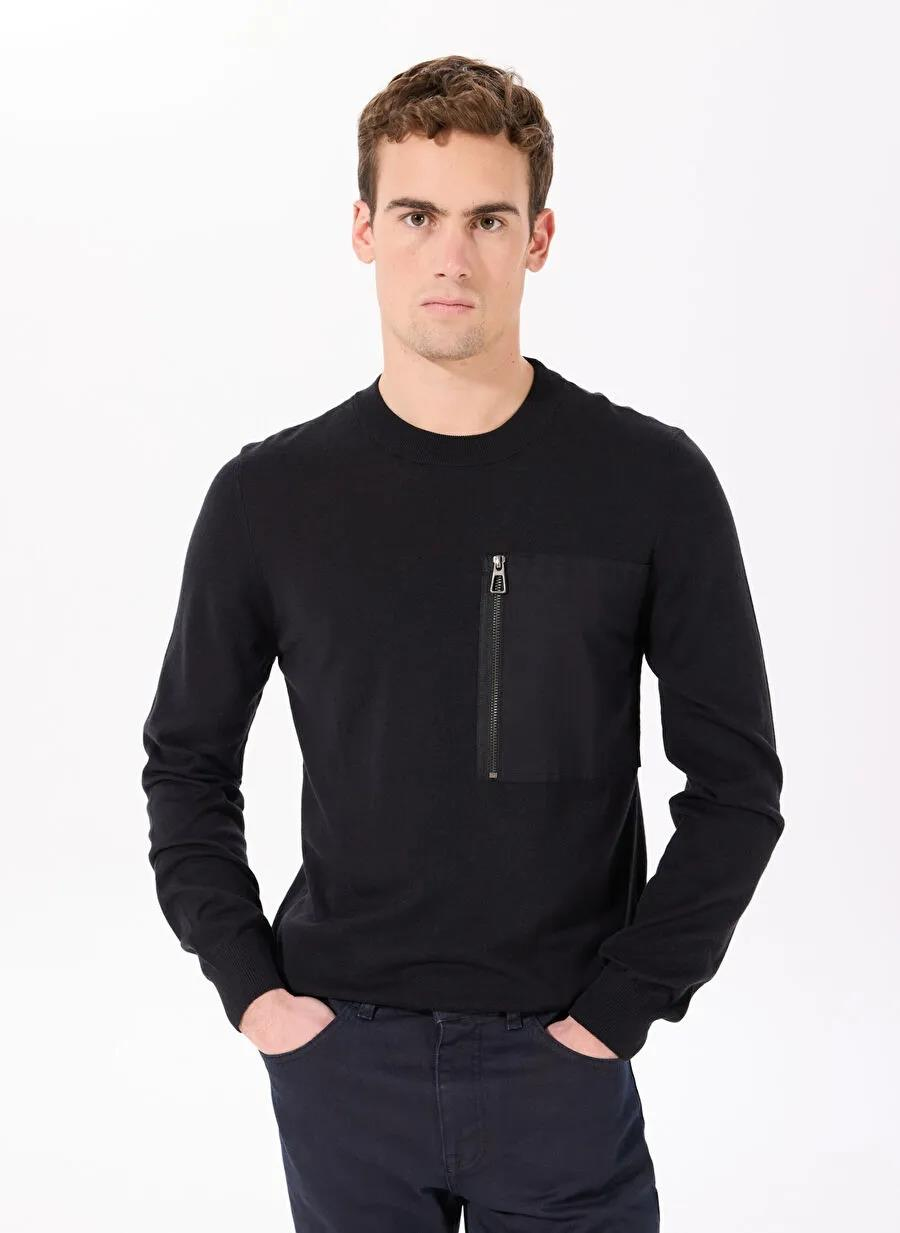 Bisiklet Yaka Slim Fit Fermuar ve Garni Detaylı Erkek Kazak