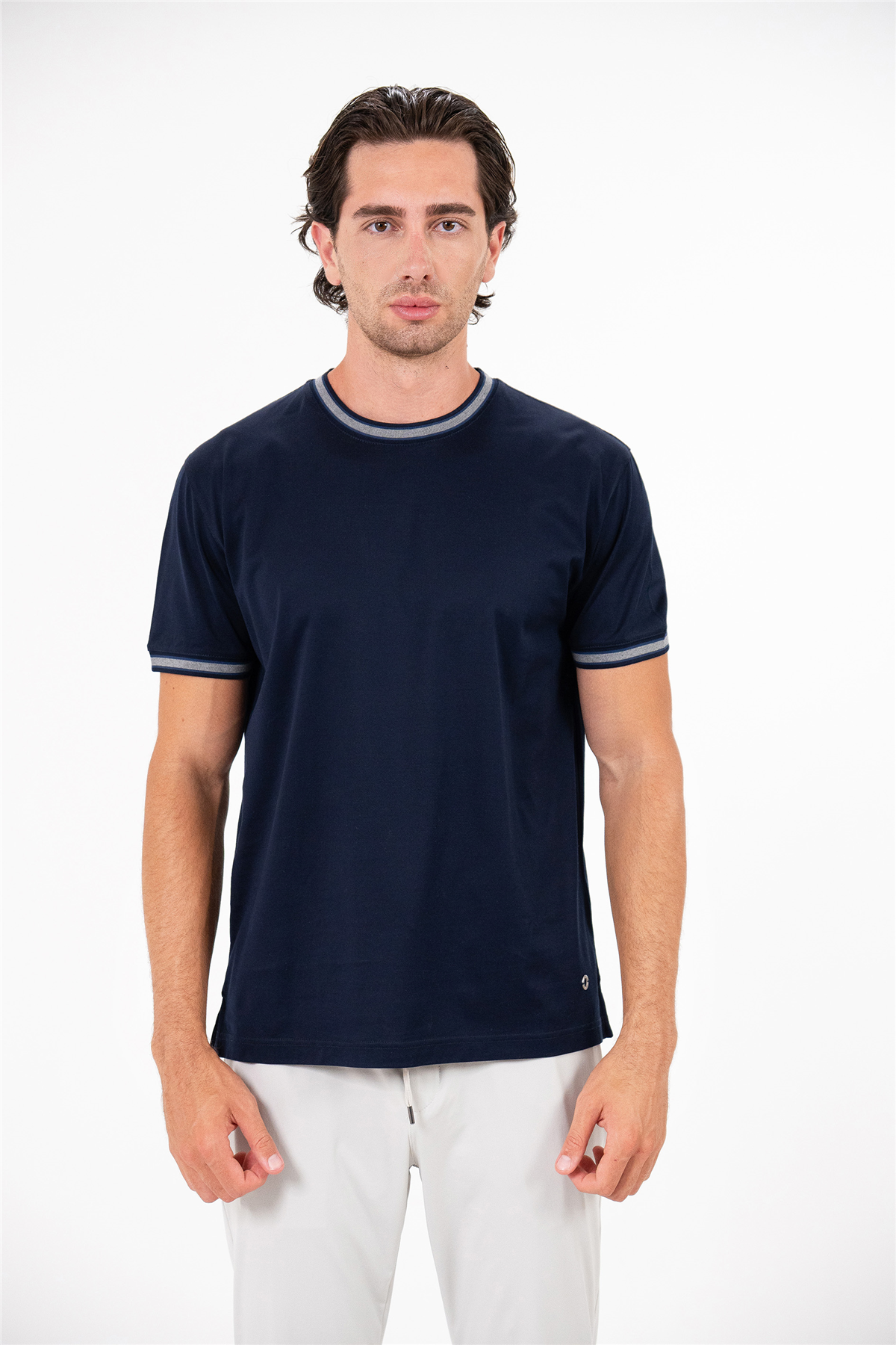 Bisiklet Yaka Triko Detaylı Jakarl Erkek T-shirt