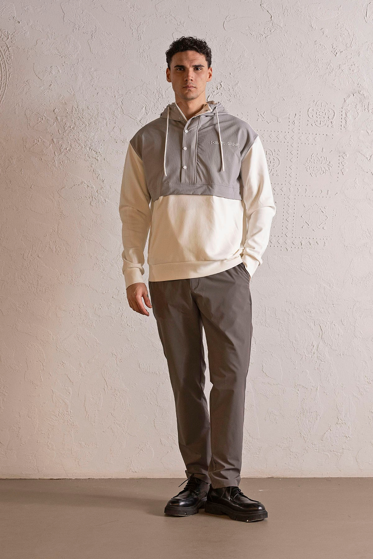 Kapüşonlu Fermuar ve Çıtçıt Detaylı Garnili Erkek Sweatshirt