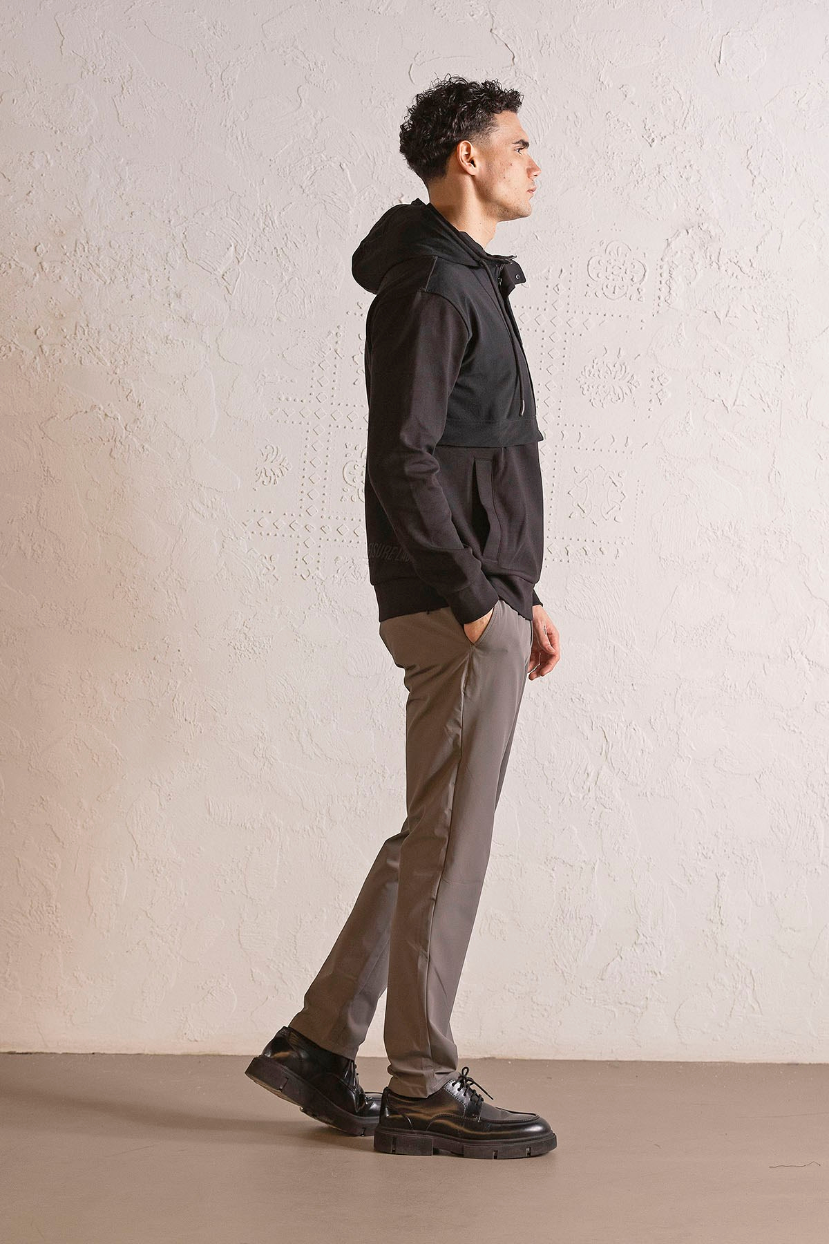 Kapüşonlu Fermuar ve Çıtçıt Detaylı Garnili Erkek Sweatshirt