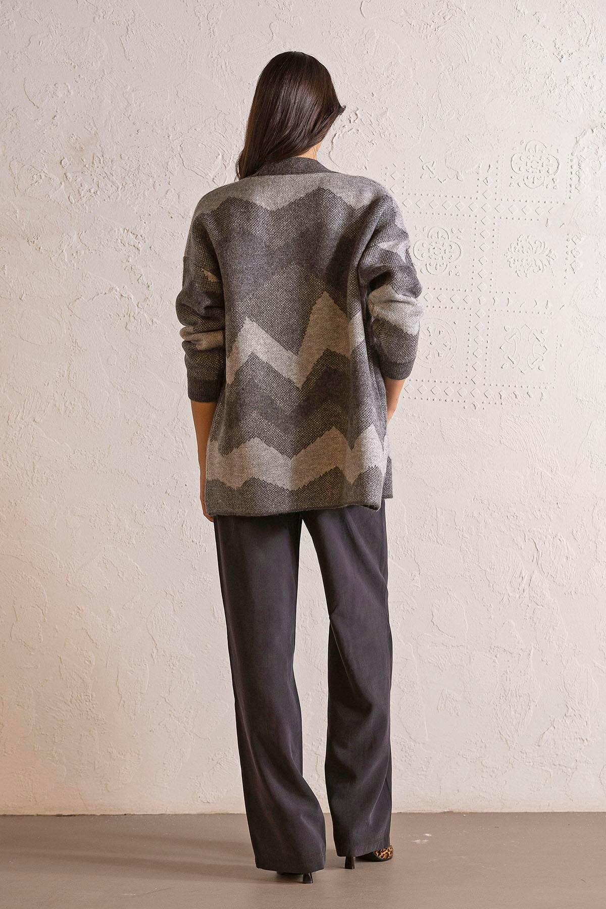 Oversize Desenli Kadın Hırka