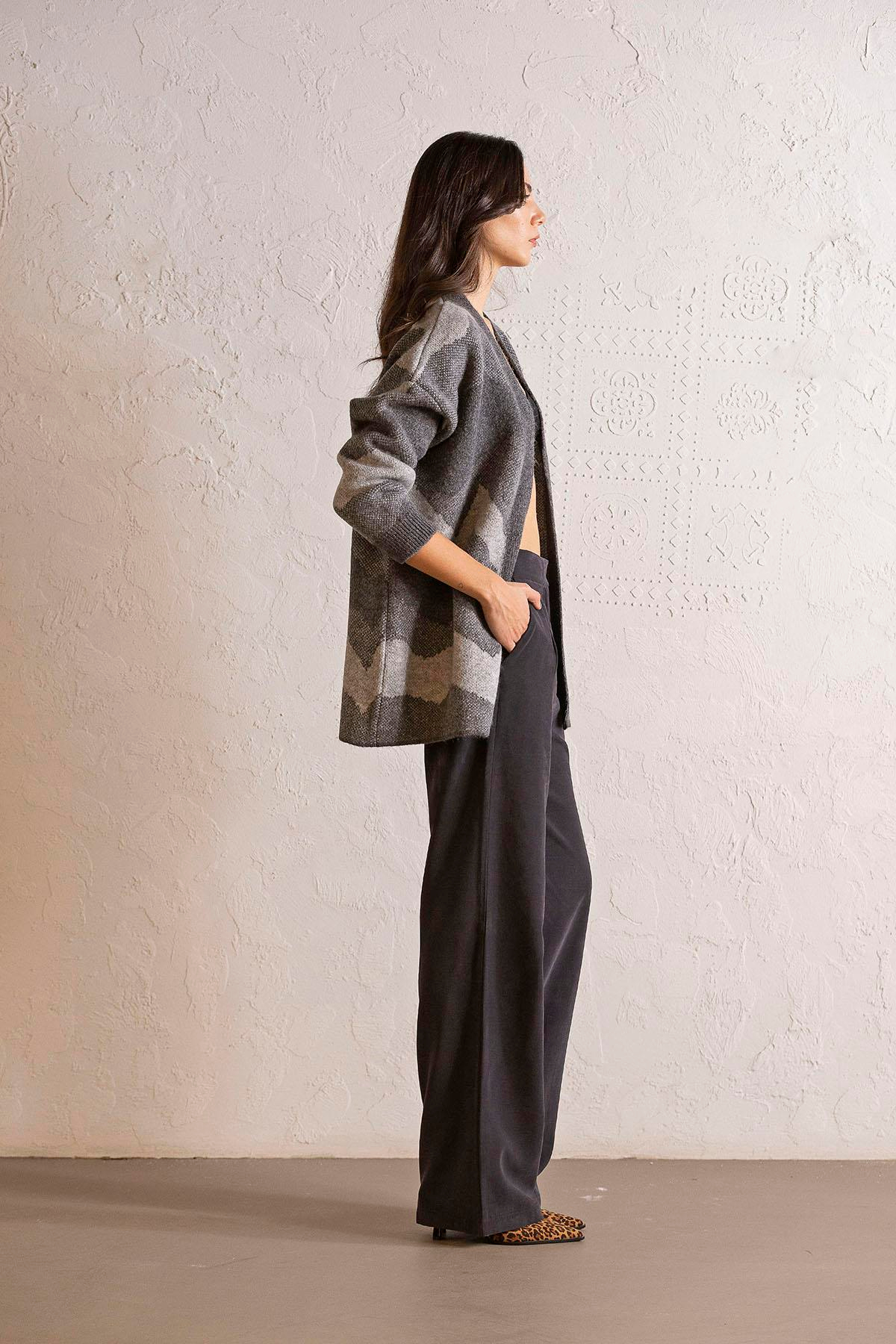 Oversize Desenli Kadın Hırka