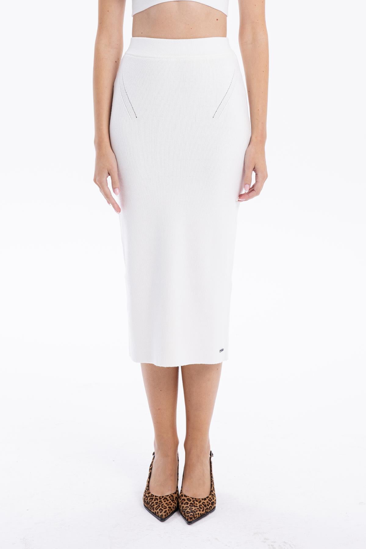 Slim Fit Basic Midi Boy Kadın Triko Etek
