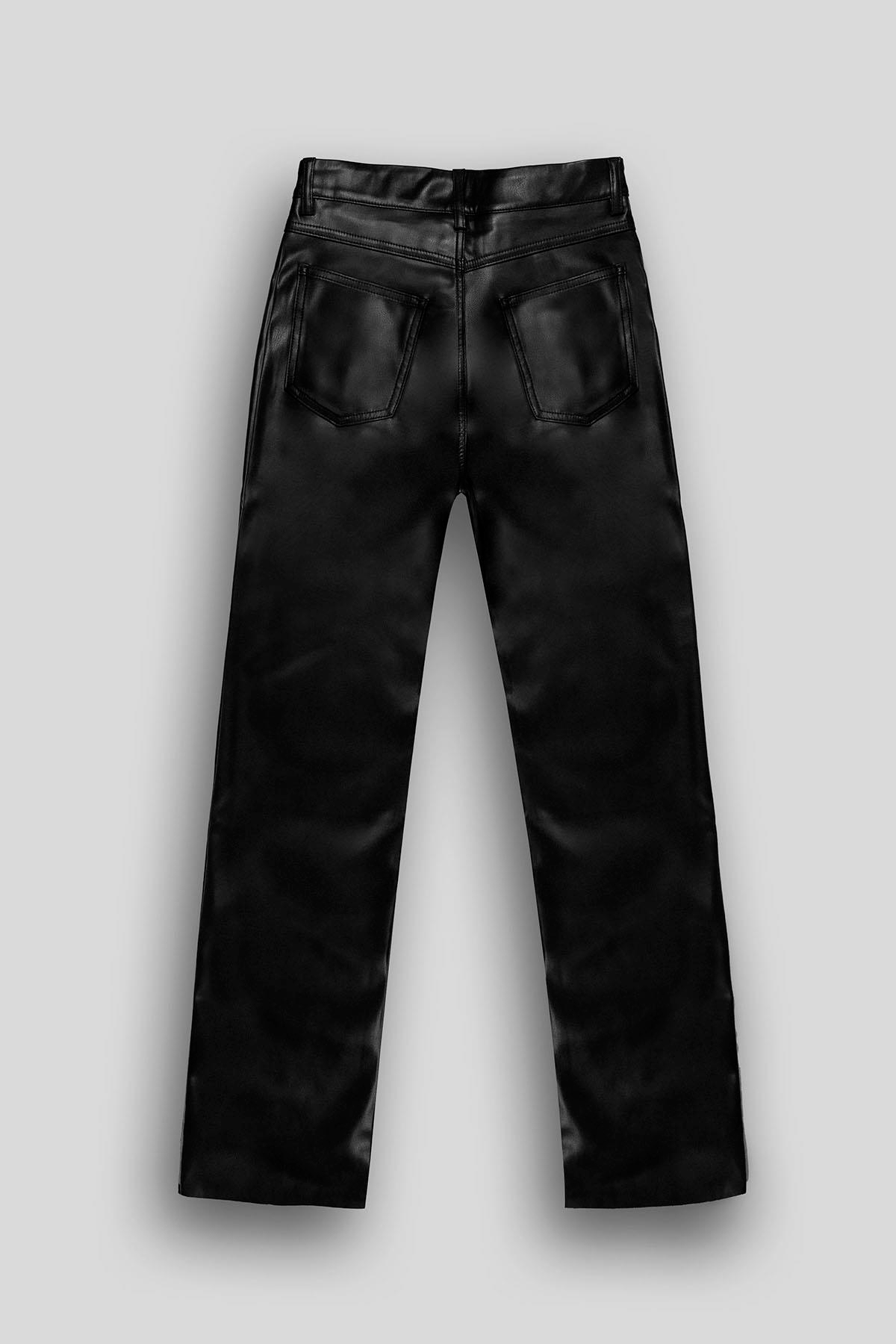 Straight Fit Deri 5 Cep Kadın Pantolon