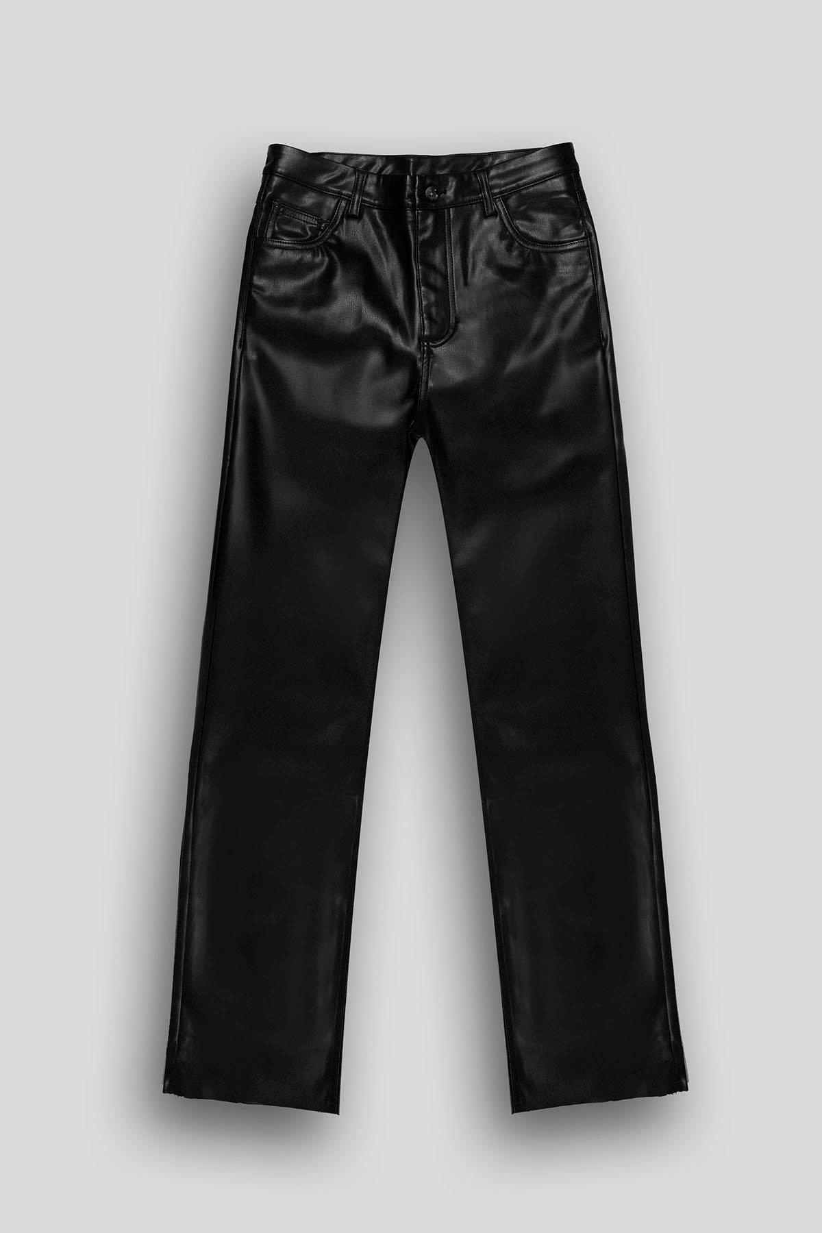 Straight Fit Deri 5 Cep Kadın Pantolon