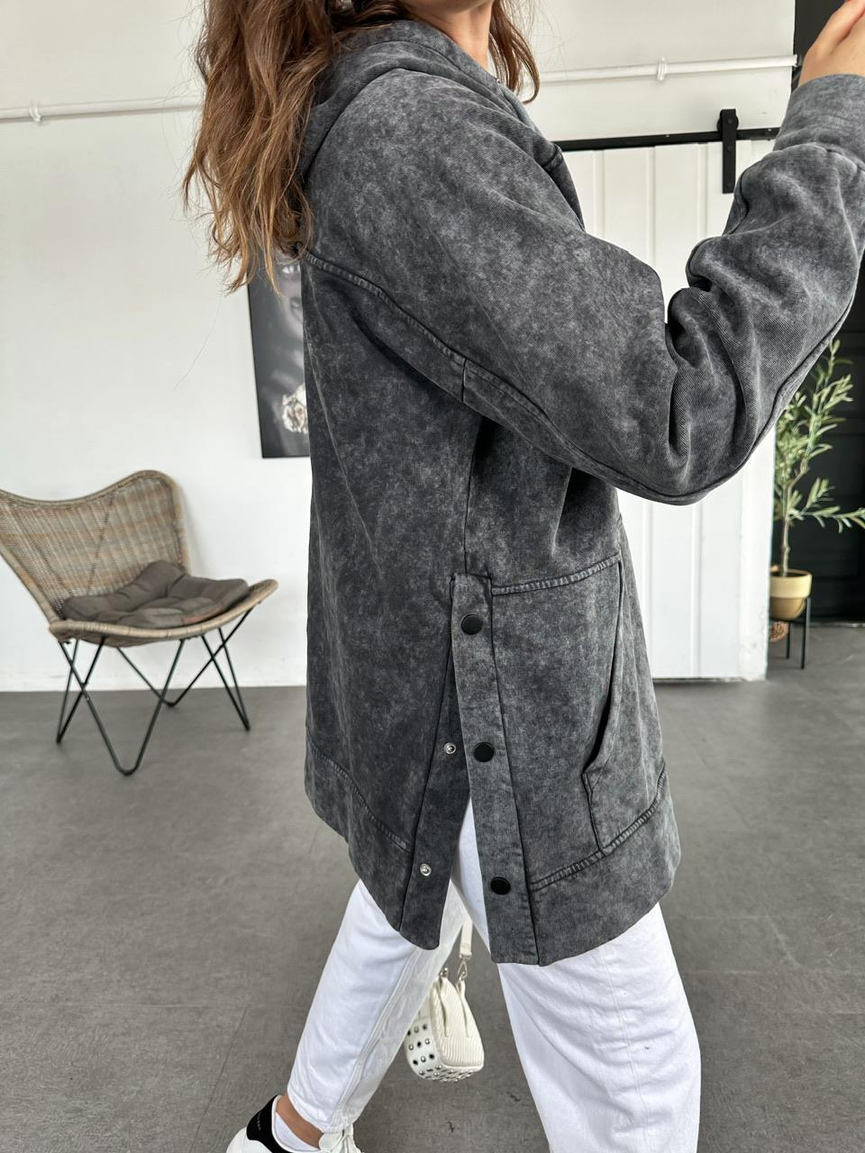 Antrasit Çıtçıtlı Yıkamalı Sweatshirt