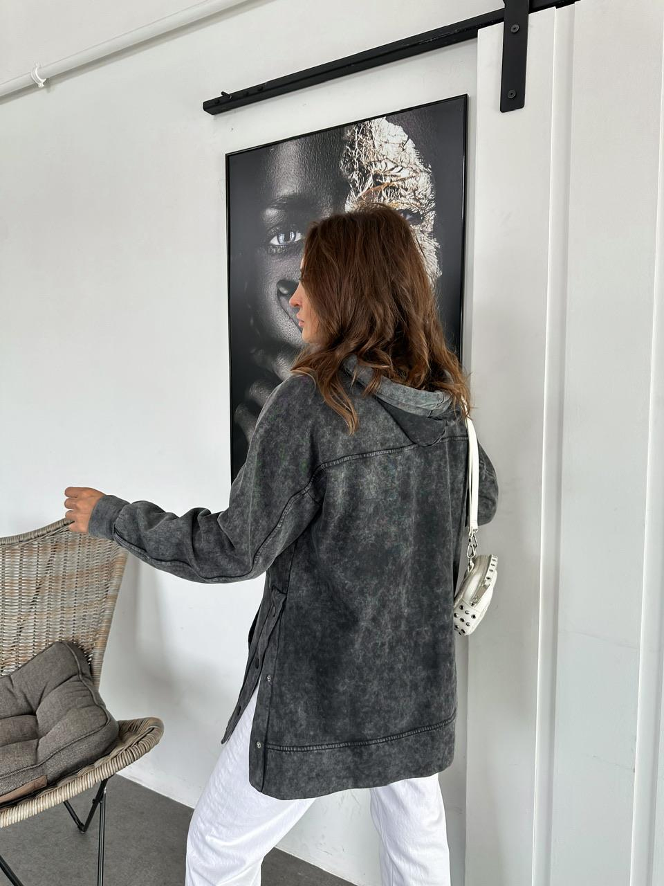 Antrasit Çıtçıtlı Yıkamalı Sweatshirt