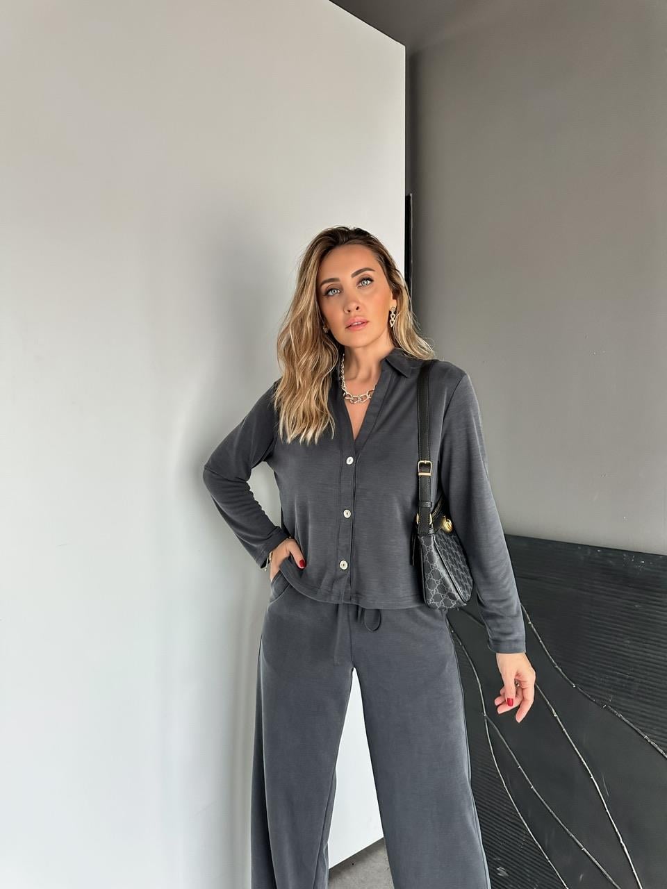 Antrasit Düğmeli Marka Model Soft Takım