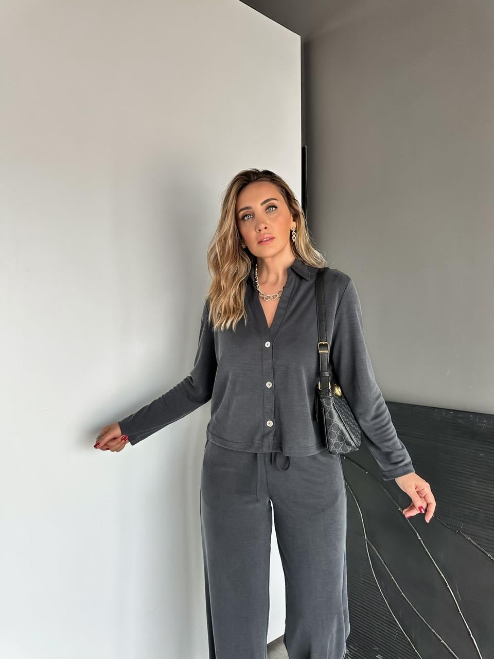 Antrasit Düğmeli Marka Model Soft Takım