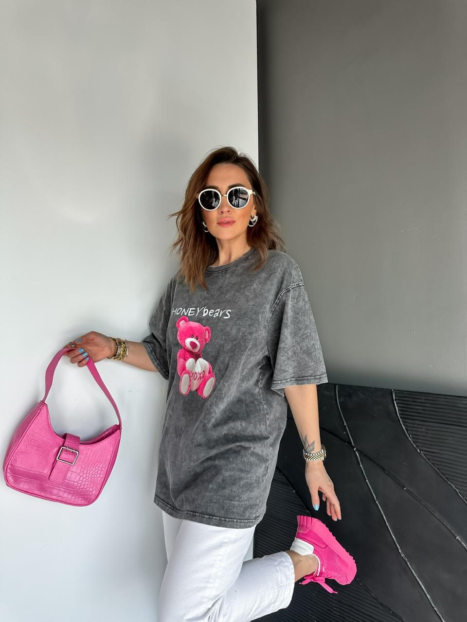 Antrasit Honey Bears Yıkamalı Tshirt