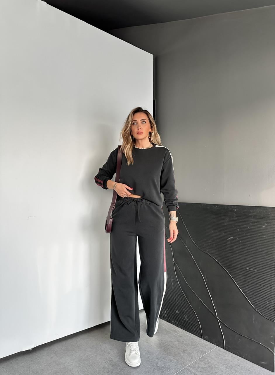 Antrasit Krem Şeritli Modal Spor Takım