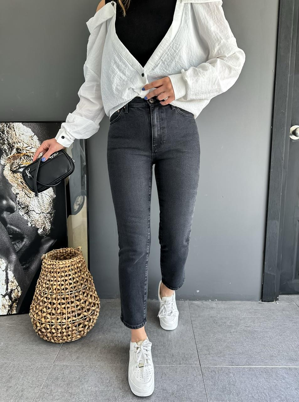 Antrasit Mom Slim Fit Jean