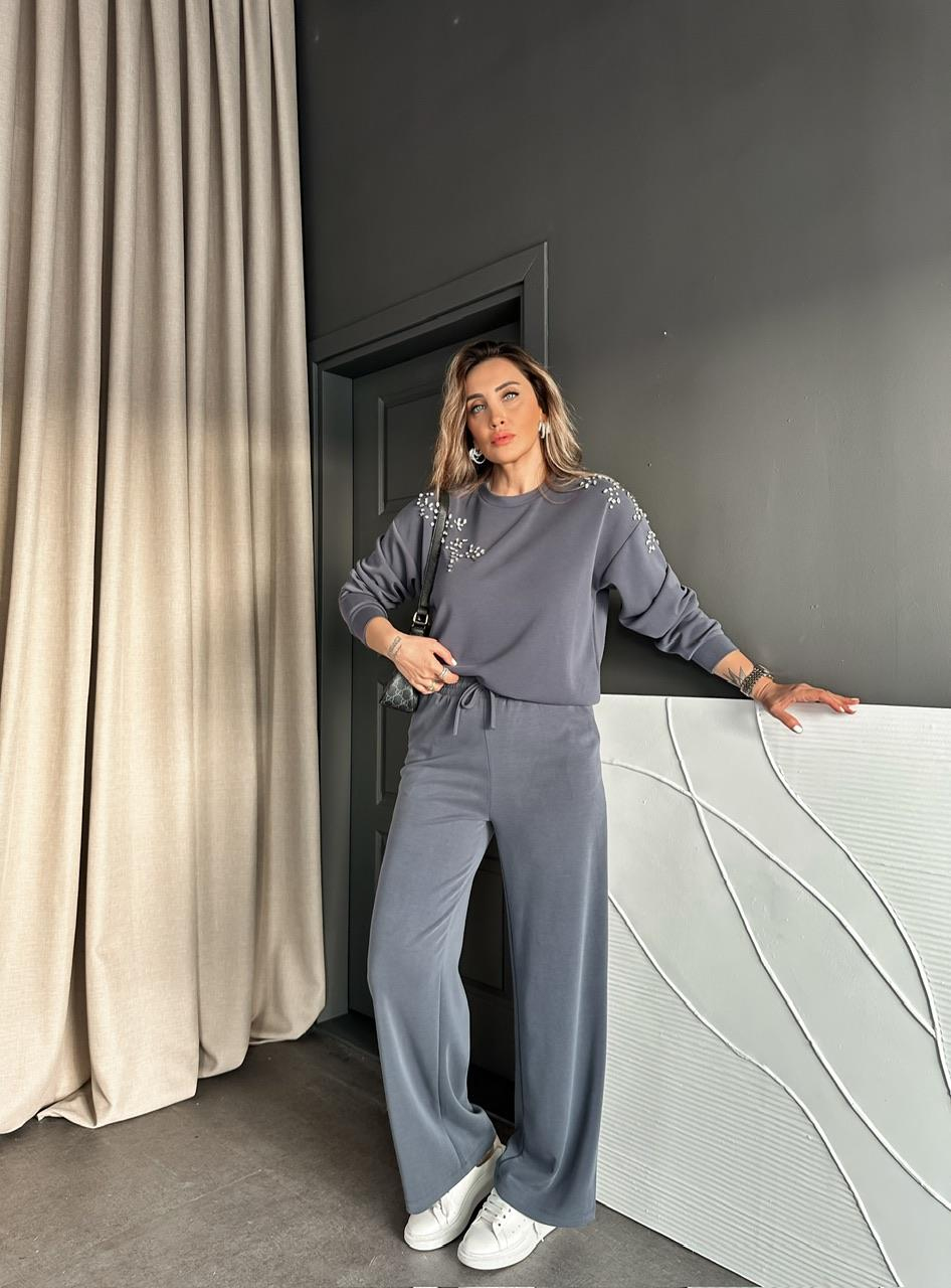 Antrasit Omuzları Serpme Taşlı Premium Takım