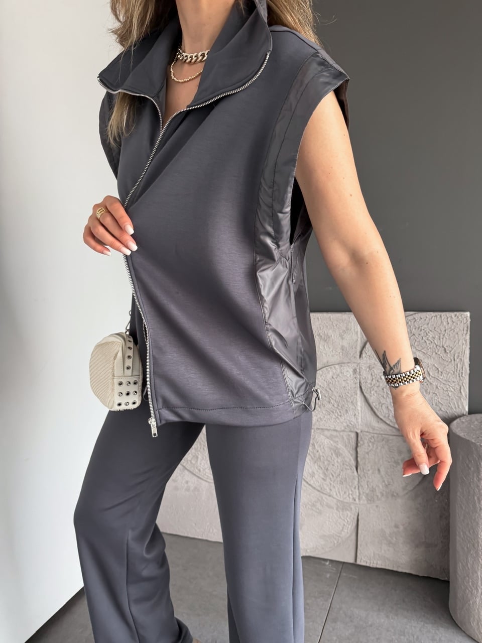 Antrasit Paraşüt Mix Yelekli Modal Takım