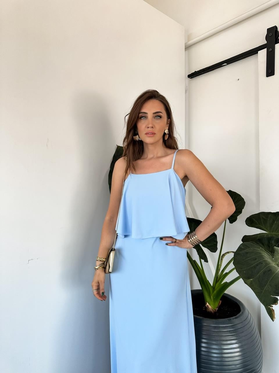 Bebe Mavi Katlı Askılı Tasarım Elbise
