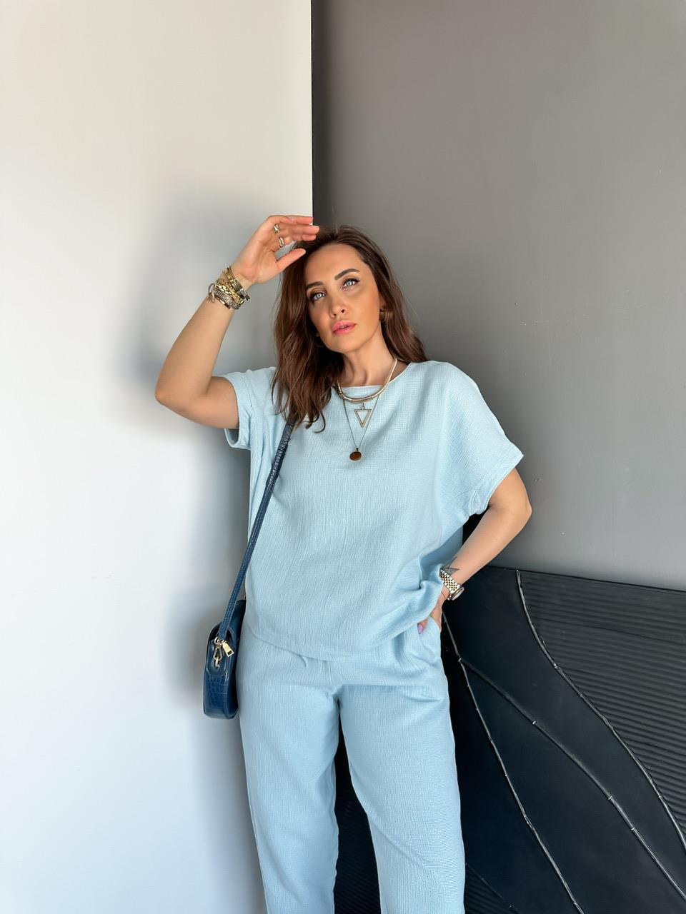 Bebe Mavisi Yarasa Kollu Naturel Takım