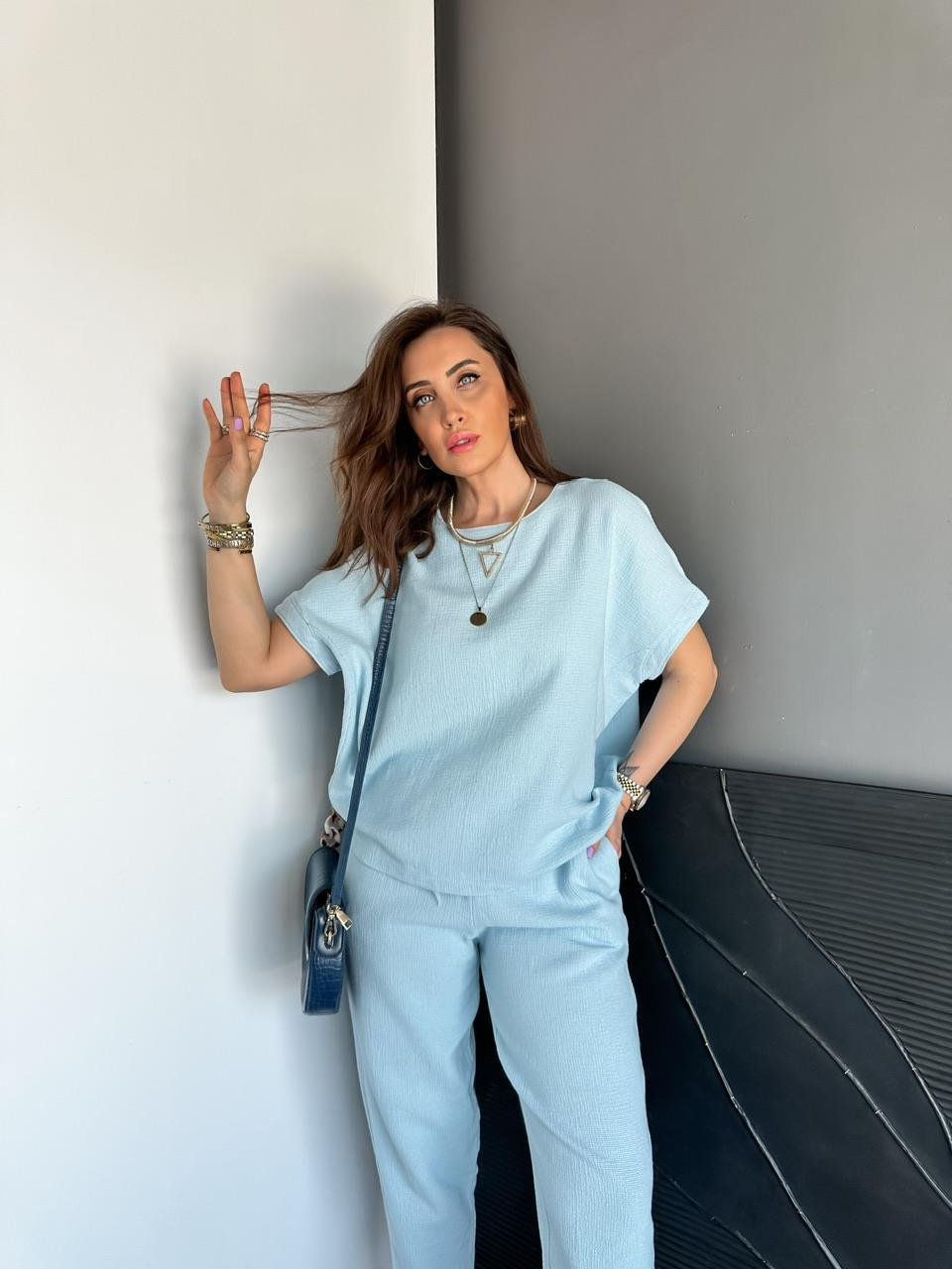 Bebe Mavisi Yarasa Kollu Naturel Takım