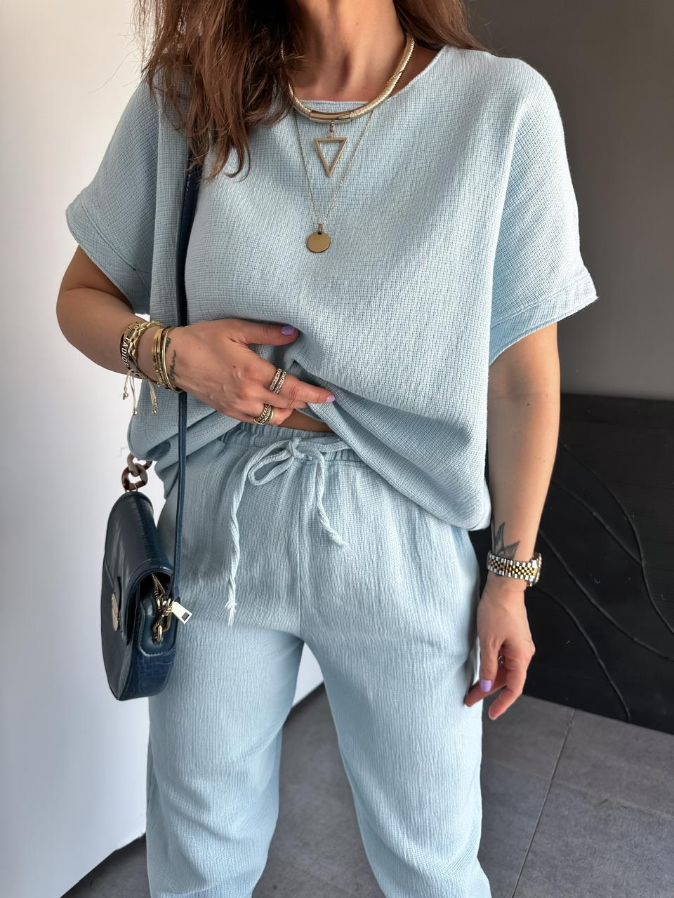 Bebe Mavisi Yarasa Kollu Naturel Takım