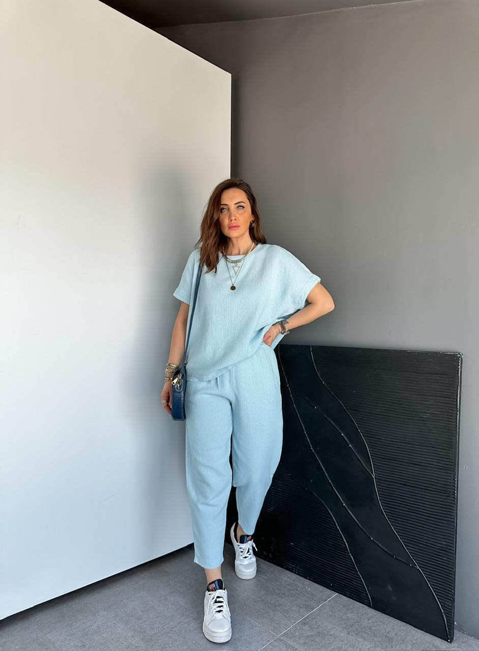 Bebe Mavisi Yarasa Kollu Naturel Takım