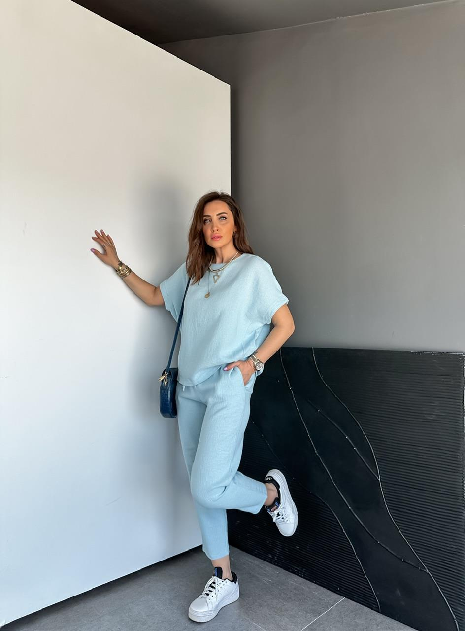 Bebe Mavisi Yarasa Kollu Naturel Takım
